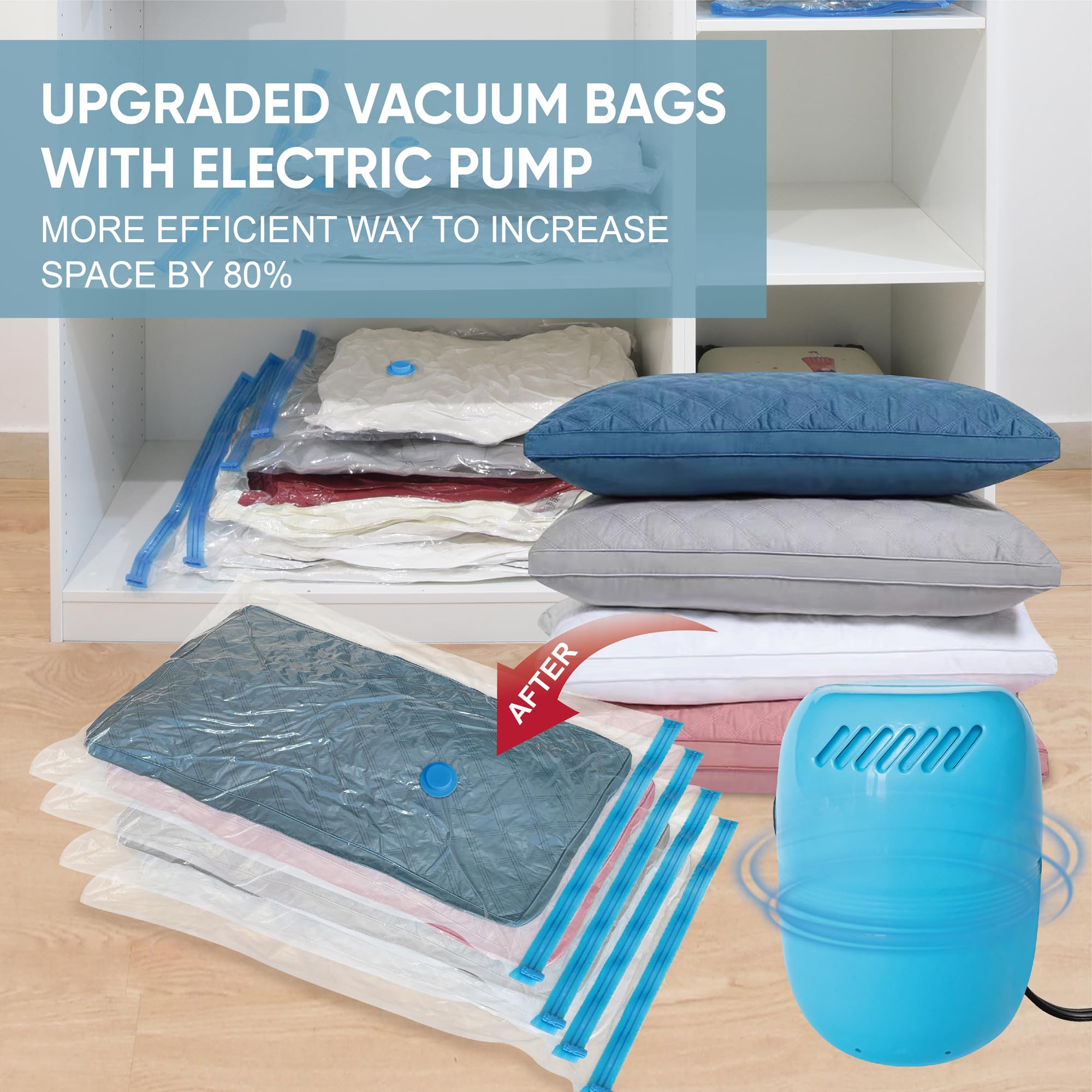**12-Pack Vacuum Storage Bags with Electric Pump (2 Jumbo, 2 Large, 4 Medium, 4 Small) - Space Saver Bags for Clothes, Comforters, Blankets & Bedding - Perfect for Travel, Moving & Seasonal Storage**
