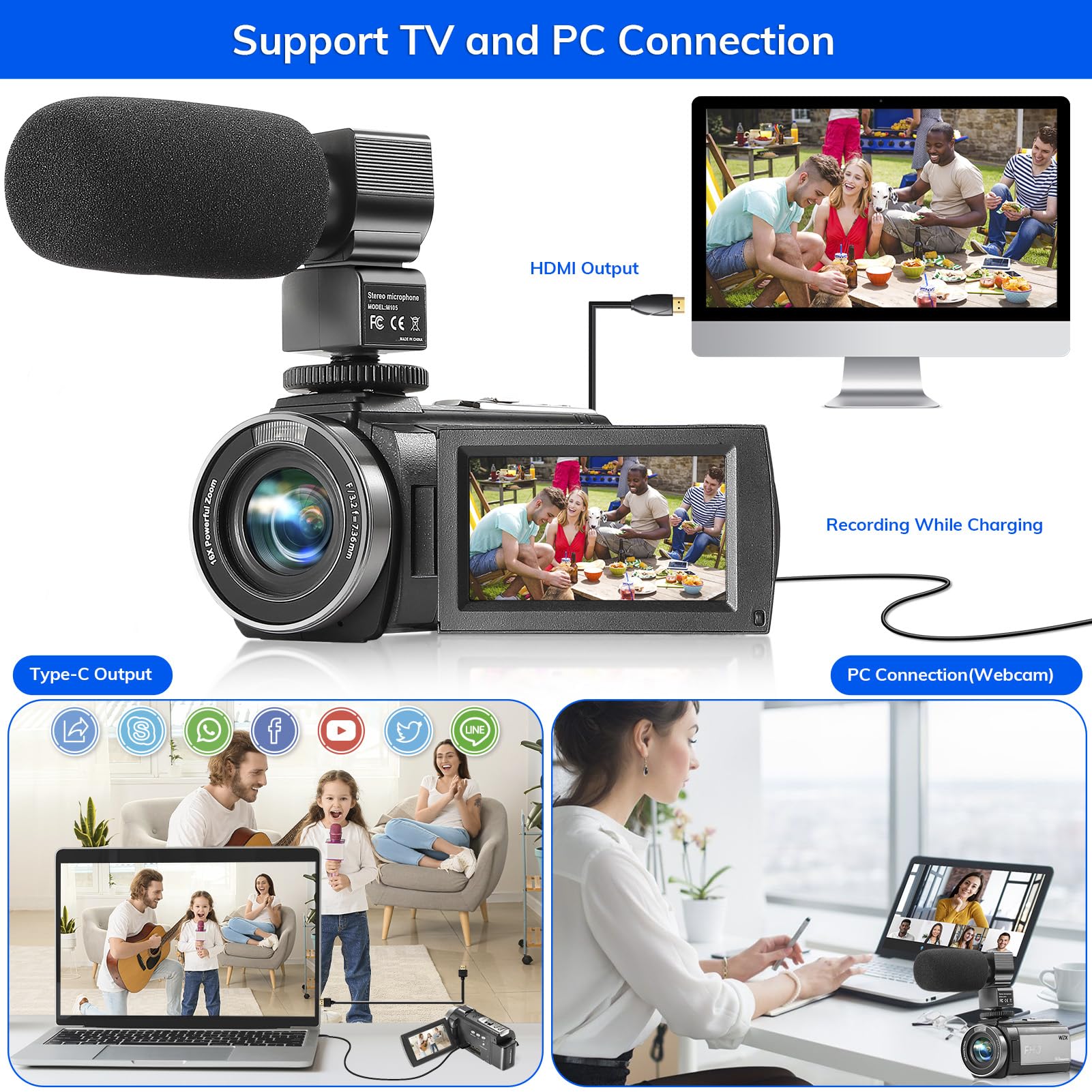1080P FHD Camcorder for YouTube - 30FPS 36MP Video Camera with 3.0 Inch 270° Rotatable LCD, 16X Digital Zoom, Vlogging Camera Kit for Beginners (Includes 2 Batteries, Microphone, Remote, Stabilizer & Lens Hood) - Perfect for Travel Vlogging, Live Streaming & Home Videos