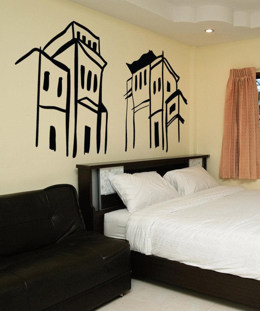 Vinyl Wall Decal Sticker - Modern Building Sketch Art #OS_MB1050 | Perfect for Home, Office & Nursery Decor