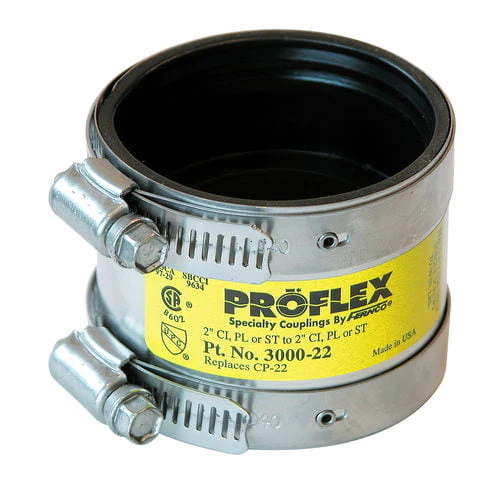 Fernco 3000 22 2 x 2 ProFlex Flexible Coupling for Cast Iron to PVC, Steel, or Extra Heavy Cast Iron Pipe Connections - Perfect for Plumbing, Drainage, and Sewer Line Repairs