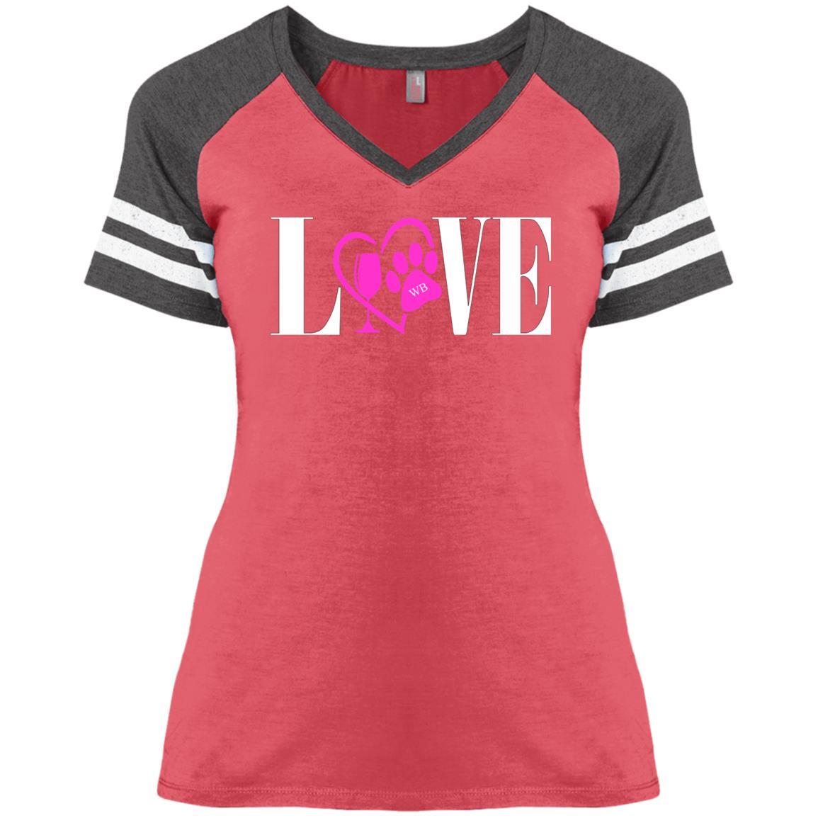 WineyBitches.co Love Paw Collection - Women's Graphic V-Neck T-Shirt with White Lettering | Cute Casual Tee for Dog Lovers, Girls Night Out, and Pet-Themed Parties