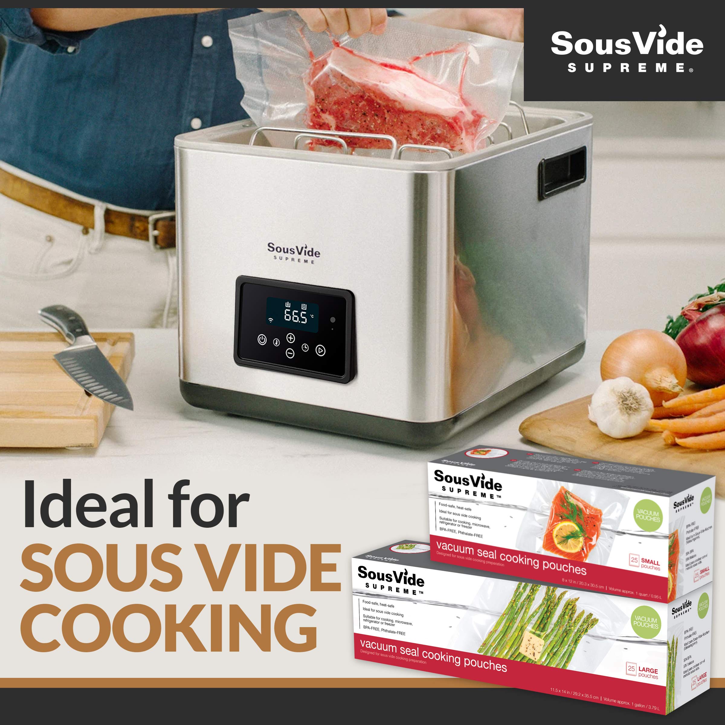 Premium Sous Vide Vacuum Seal Cooking Bags - 8x12 Inches, 1 Quart (25 Pack) | BPA-Free Food Grade Plastic | Perfect for Meat, Fish & Vegetables | Home Kitchen & Restaurant Use