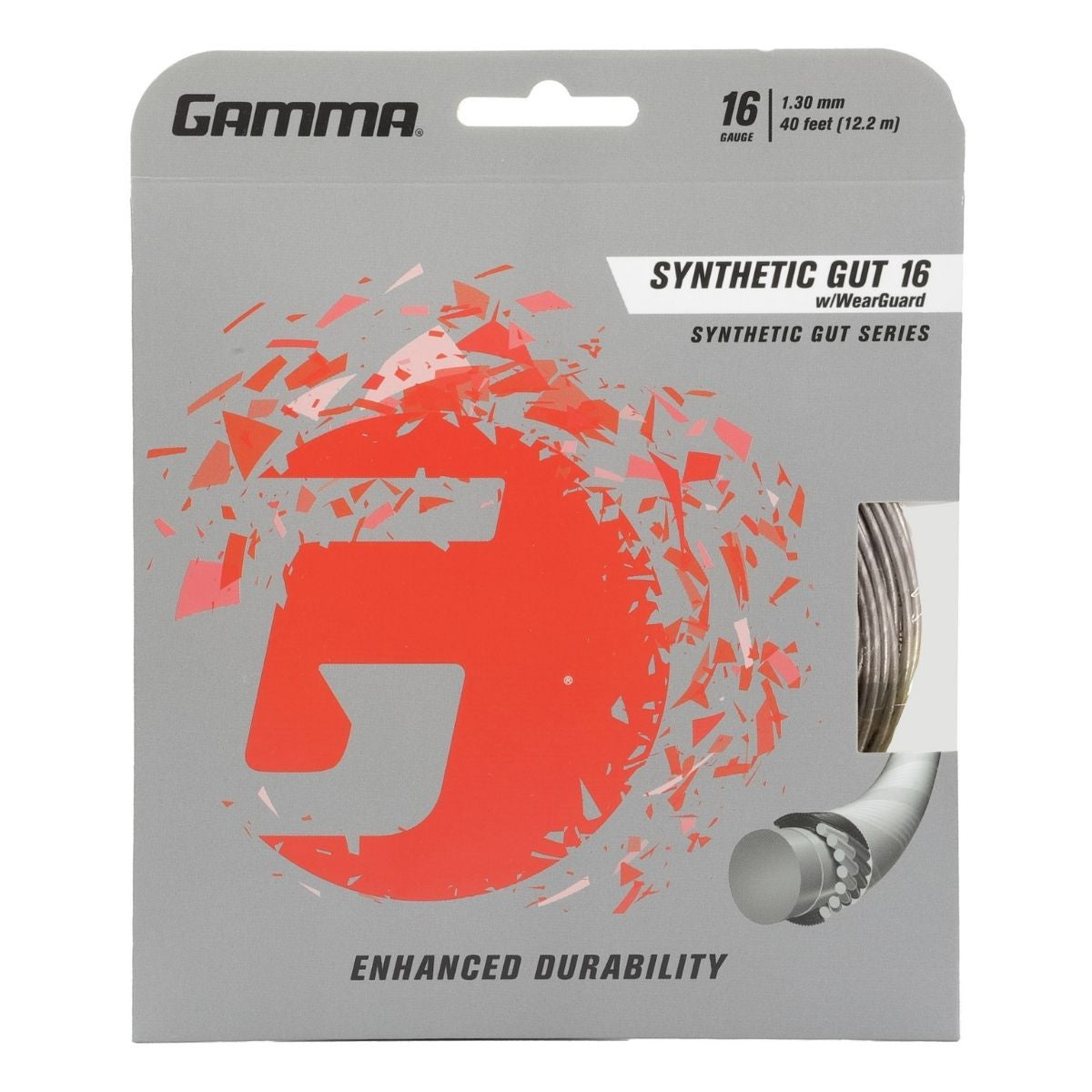 Gamma Synthetic 16/1.30 Tennis String with Wearguard Technology - Silver | High-Performance Tennis Racket String for Durability & Control | Perfect for Competitive Play & Recreational Tennis