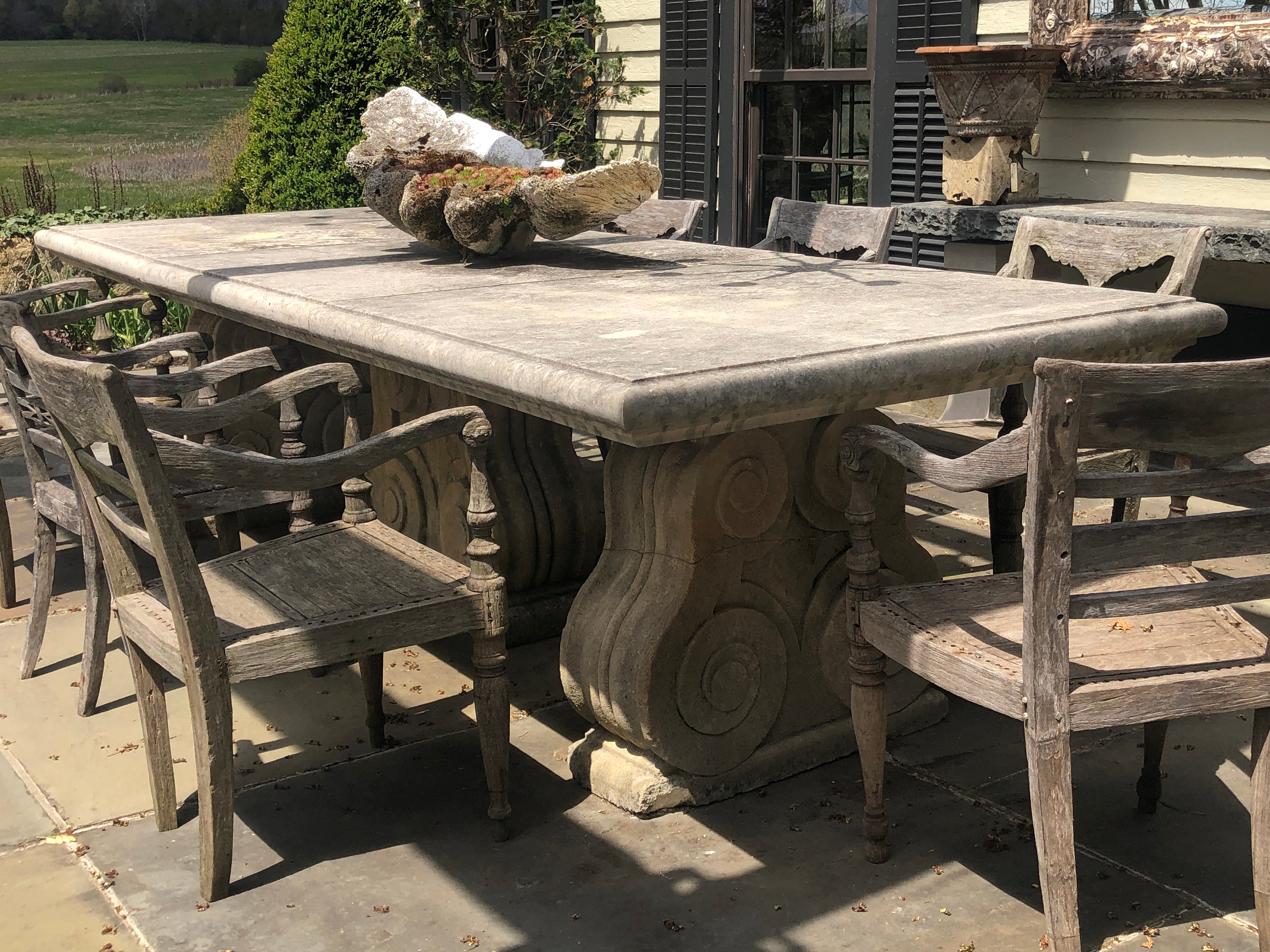 Handcrafted French Limestone Garden Table - Large Outdoor Dining & Patio Furniture for Garden, Terrace, and Backyard Decor