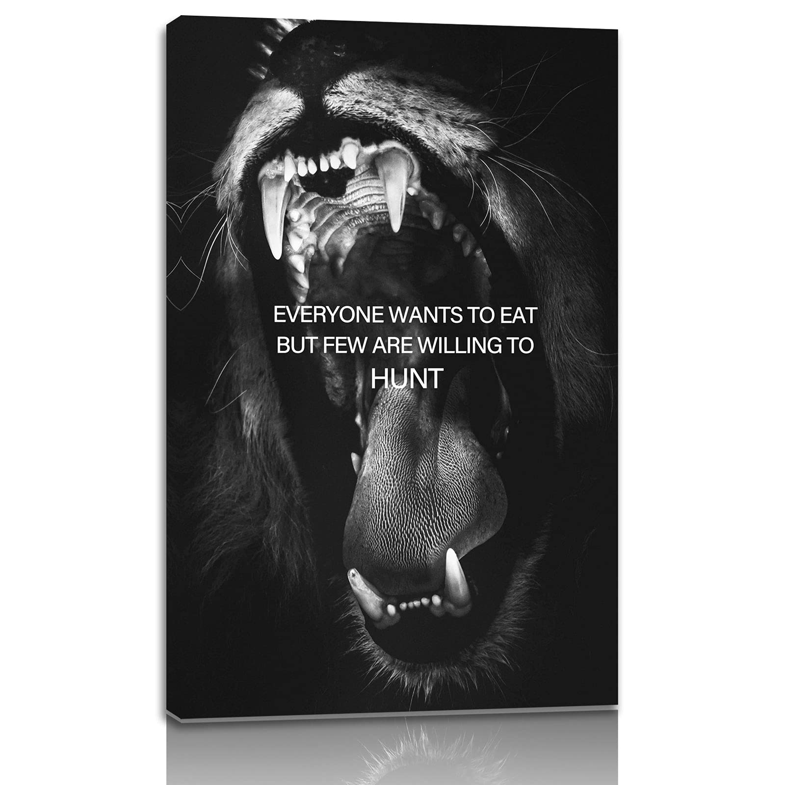 Lion Hunt Motivational Canvas Wall Art - Inspirational Entrepreneur & Beast Mode Poster with Lion Teeth Quote - Success Art for Living Room, Bedroom, Office - Framed & Ready to Hang - Perfect for Home Decor, Office Motivation & Gifts