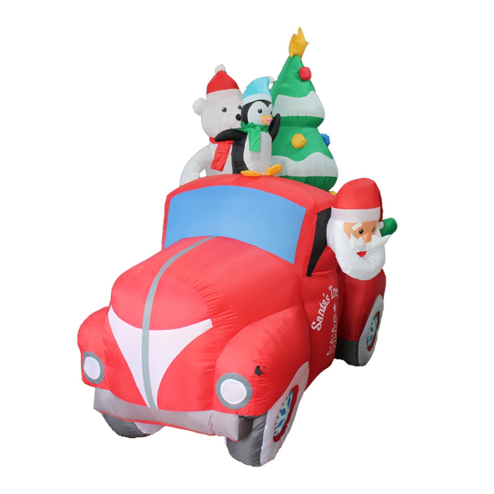 HEMOTONE 7FT Inflatable Santa Claus Ride Car with Christmas Tree & Penguin LED Lights - Outdoor Christmas Decor for Yard, Garden, and Home Holiday Decoration | Perfect for Xmas Party, Neighborhood Display, and Festive Outdoor Lighting