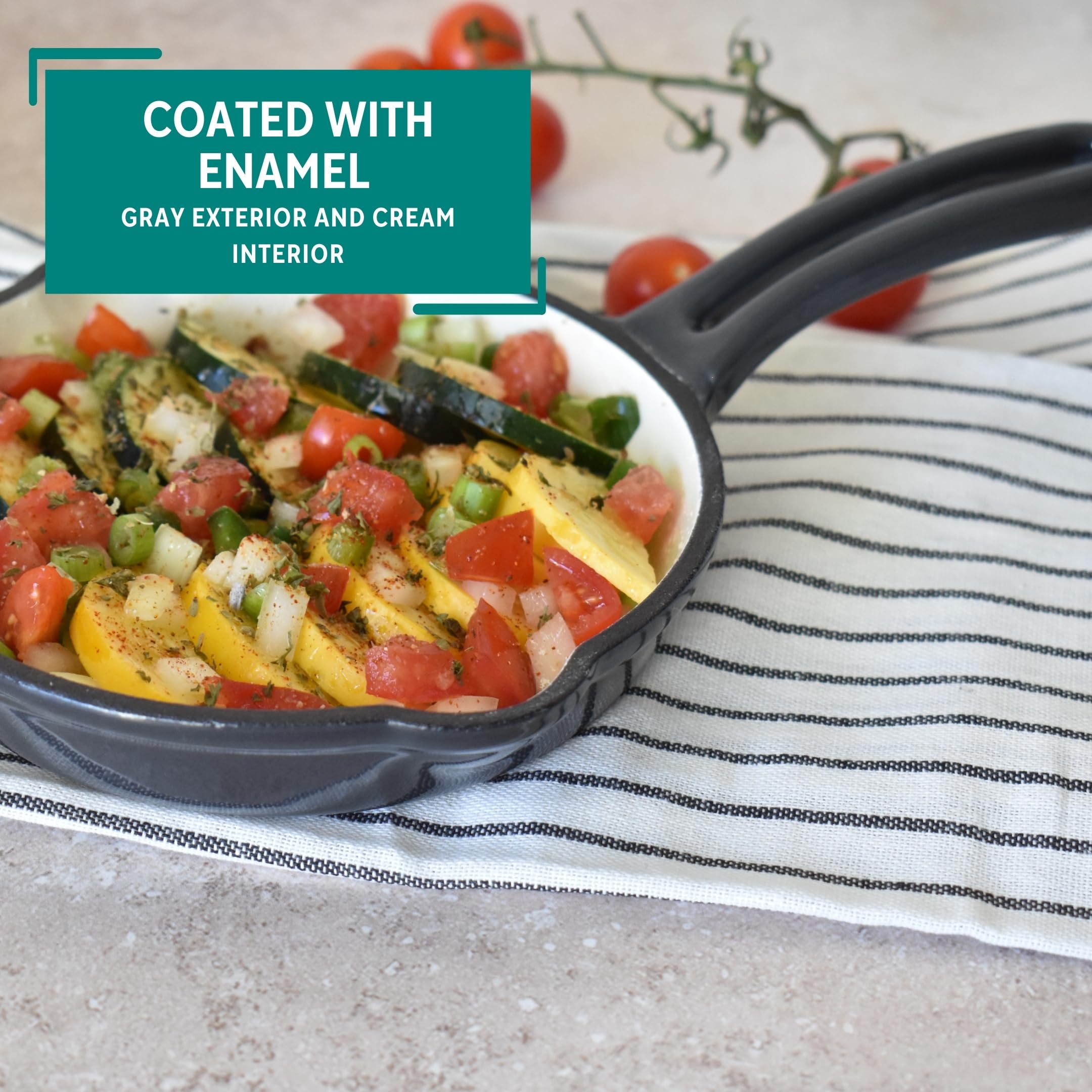 Mirror 6 Inch Cast Iron Enamel Skillet - Pre-Seasoned Gray Dutch Oven for Stovetop, Oven & Camping - Perfect for Searing, Baking & Frying