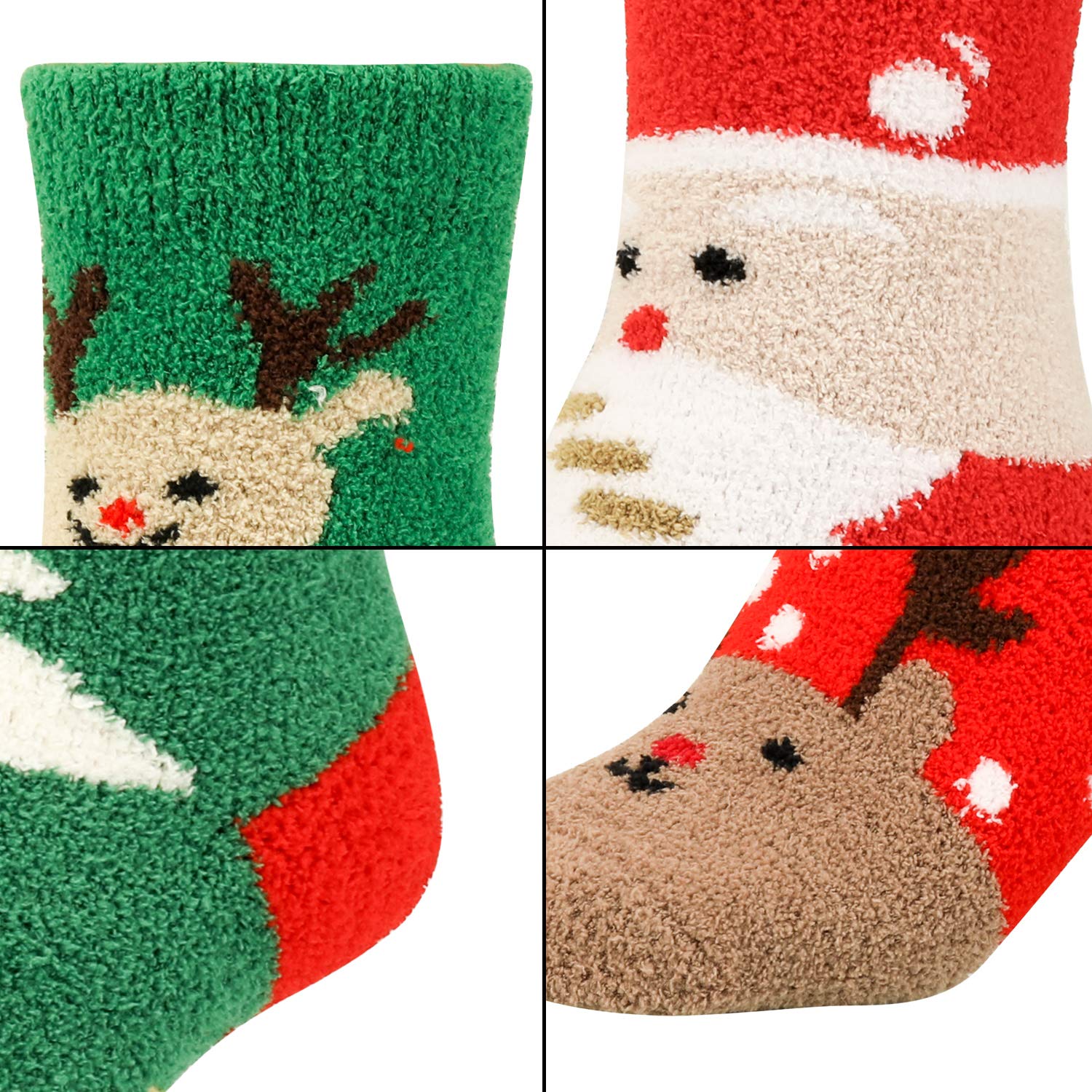 Qpout 4 Pairs Christmas Warm Socks for Women & Men - Cozy Winter Snowflake Santa Claus Tree Holiday Socks - Perfect for Christmas Parties, Gifts & Festive Decorations