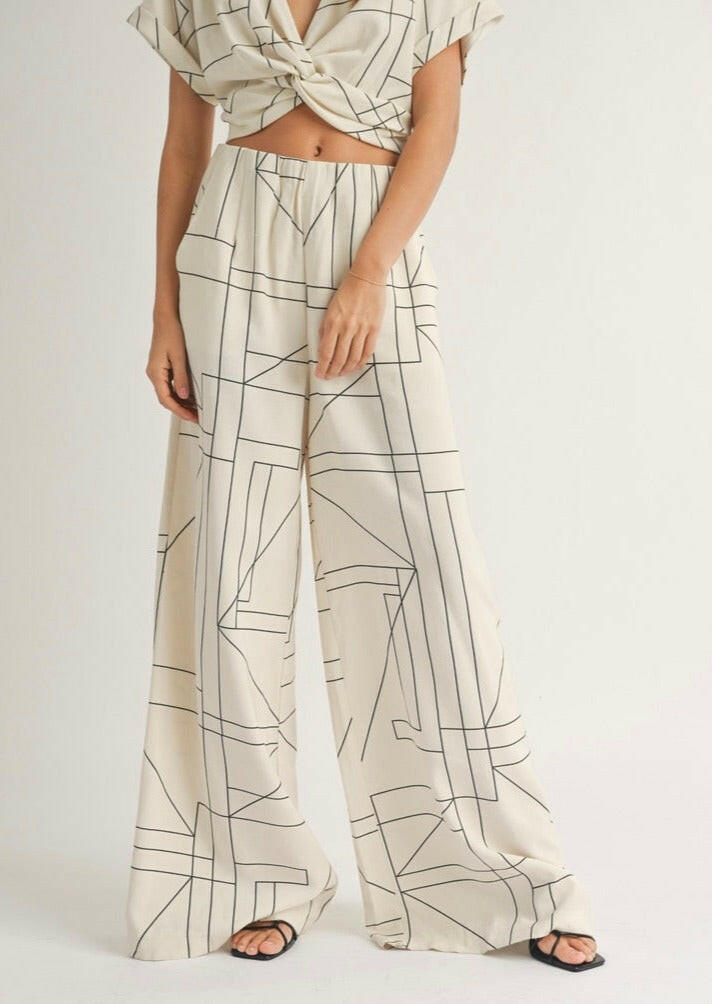 Stylish High Waisted Geometric Print Wide Leg Pants for Women - Trendy Lounge & Office Wear - Perfect for Casual Outfits, Work Attire & Vacation Looks