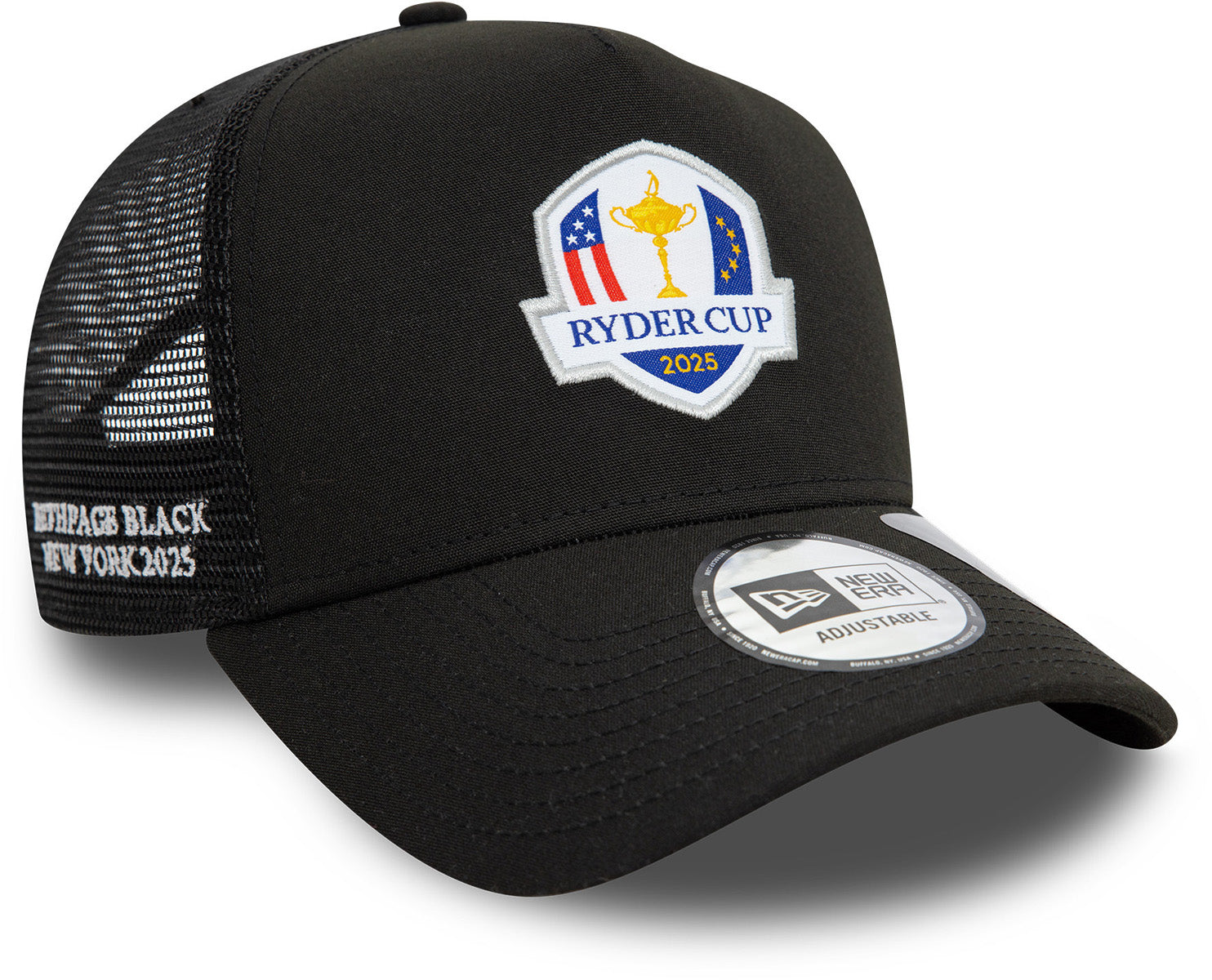 Ryder Cup 2025 Official New Era E-Frame Black Trucker Hat - Adjustable Snapback Cap for Golf Fans & Sports Enthusiasts | Perfect for PGA Tournaments, Golf Games & Outdoor Events