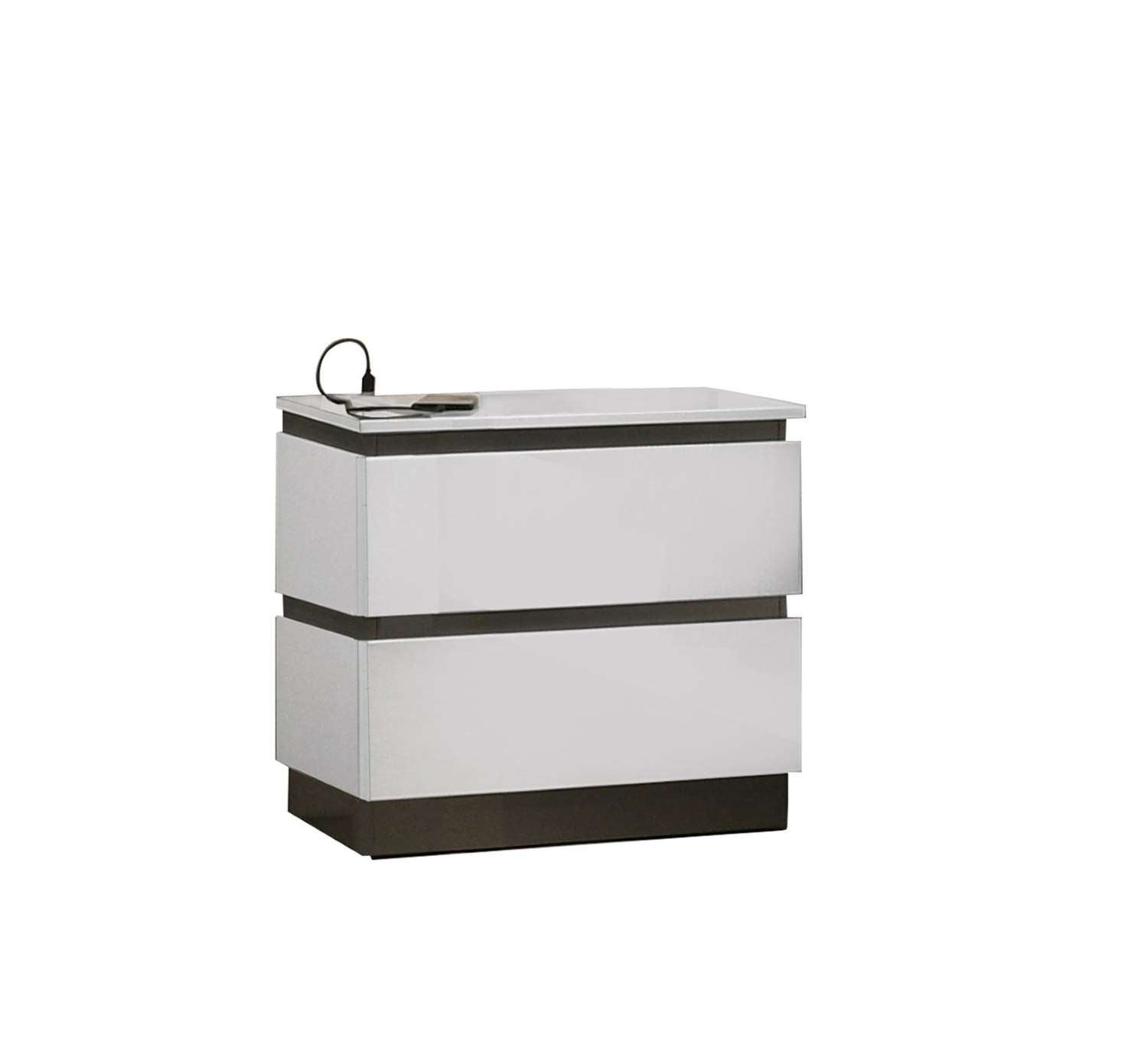 Allister Night Stand - White & Gunmetal Grey Bedside Table with Drawer | Perfect for Bedroom, Guest Room & Small Spaces