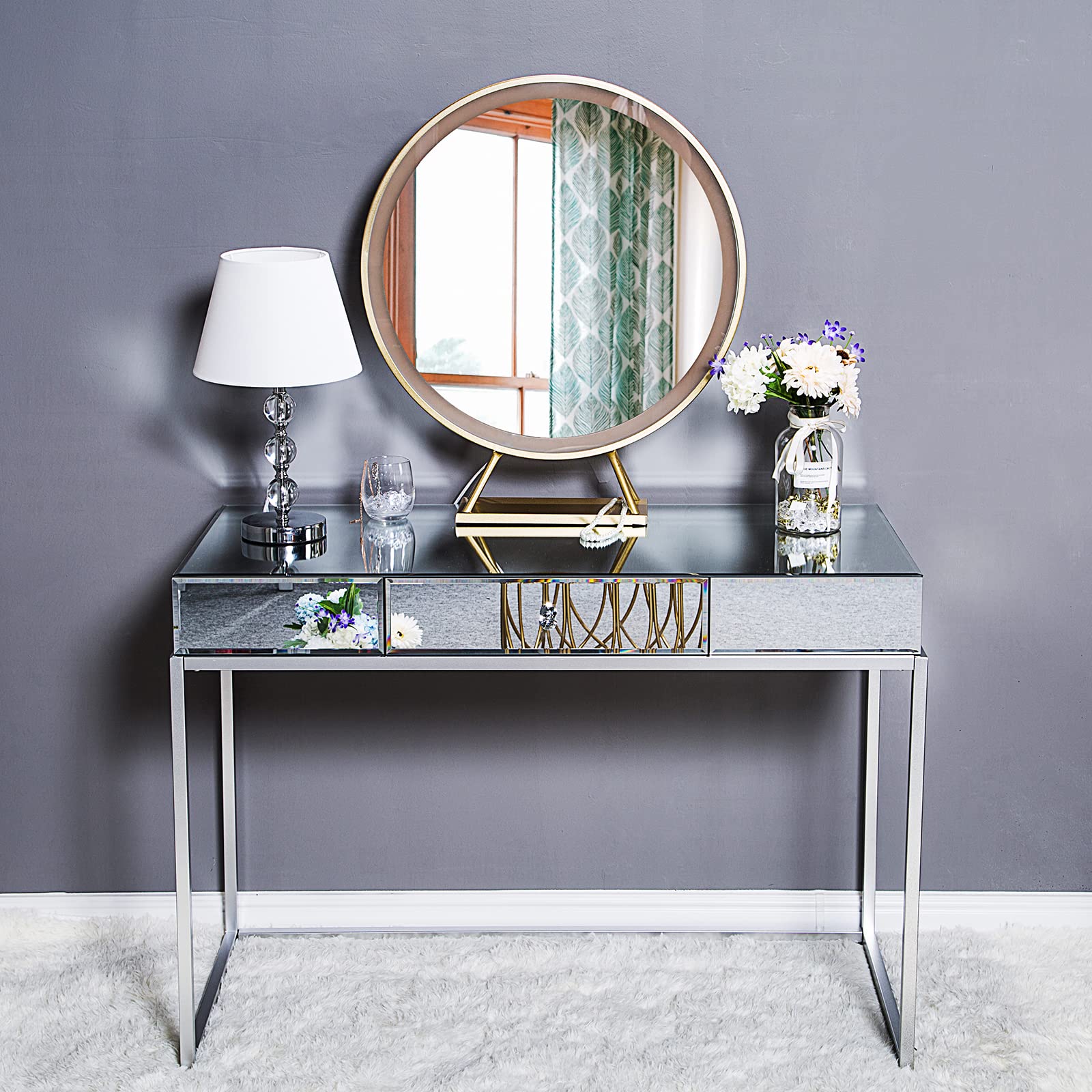 Modern Silver Console Table with Drawers - 42.13