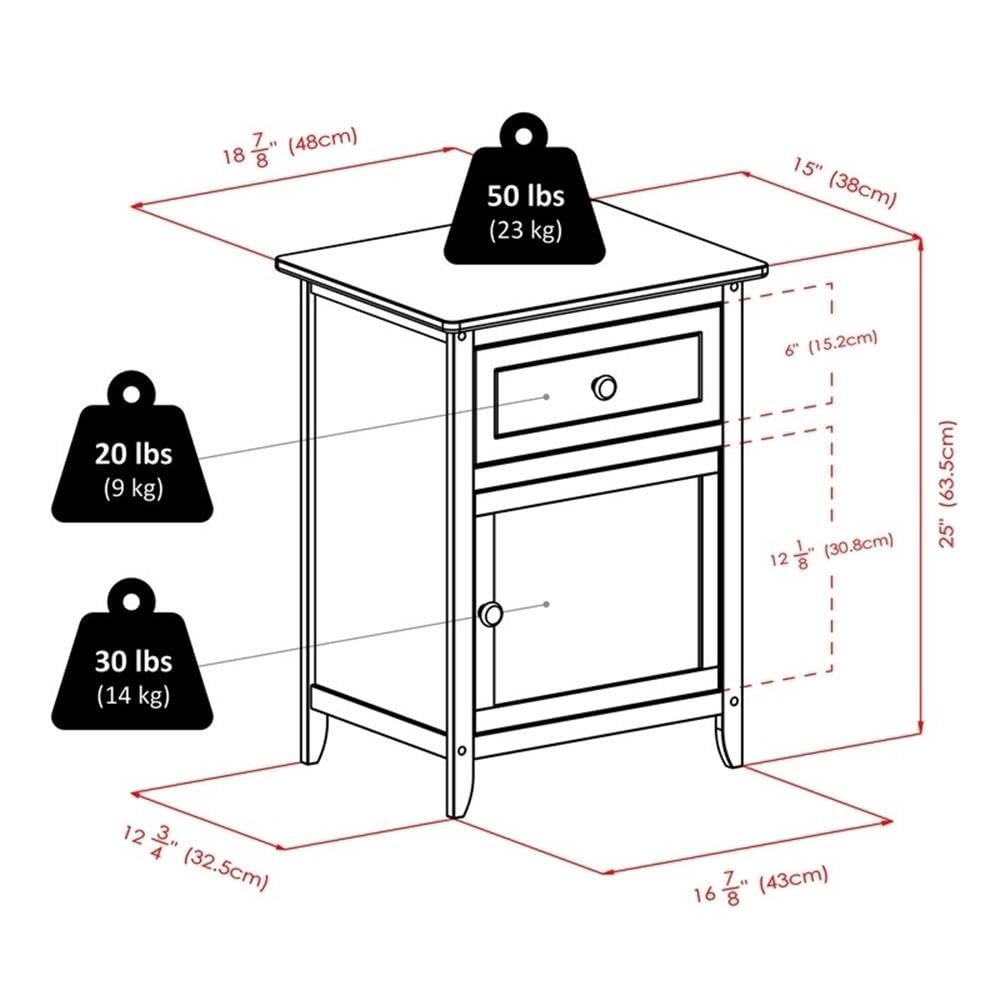 Pemberly Row Modern 1-Drawer Wooden End Table Nightstand with Cabinet in Espresso - Stylish Bedside Table for Small Spaces, Living Room Accent, or Apartment Decor