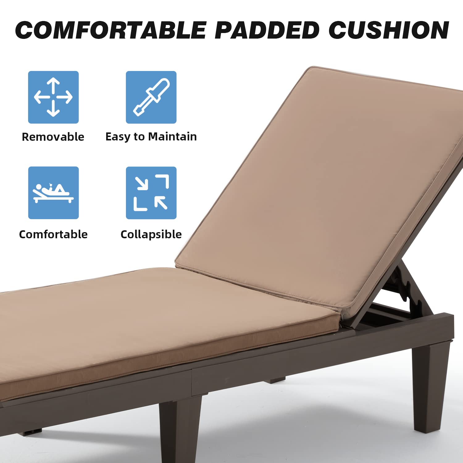 EROMMY 2-Pack Outdoor Chaise Lounge Chairs - All-Weather Patio Loungers with 5-Position Adjustable Backrest & Removable Cushions - Reclining Beach Chairs for Poolside, Backyard, Balcony & Garden Relaxation