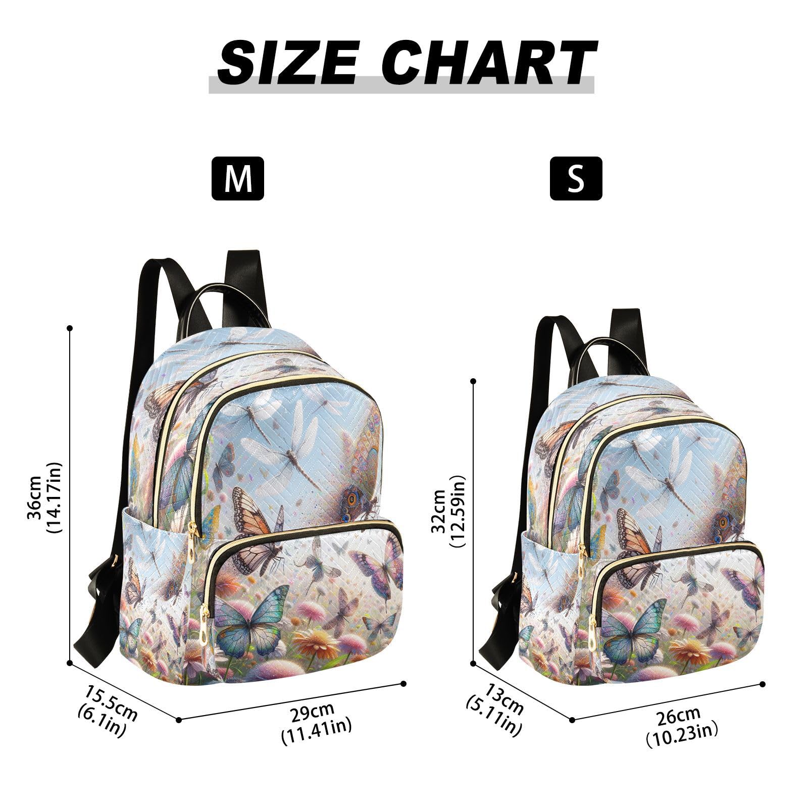 ODAWA Anti-Theft Mini Backpack for Women - Stylish Butterfly & Dragonfly Design, Lightweight Travel Backpack & Laptop Bag (Fits 15.6