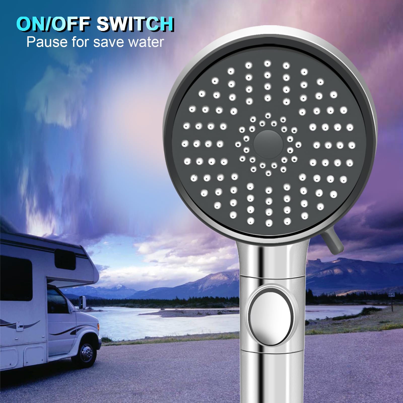 **High Pressure RV Shower Head with Hose - 5 Mode Handheld Showerhead for RV, Camper, Travel Trailer & Motorhome - Water Saving Shower Head with On/Off Switch & Holder - Perfect for Camping, Road Trips & Off-Grid Living**
