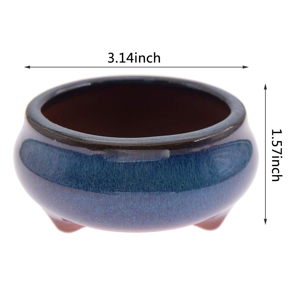 Premium Chinese Bonsai Pot - Glazed Ceramic Oval Planter for Indoor Plants, Mini Flower Pot with Drainage Hole - Perfect for Home Garden Decor, Office Desk & Zen Meditation Space