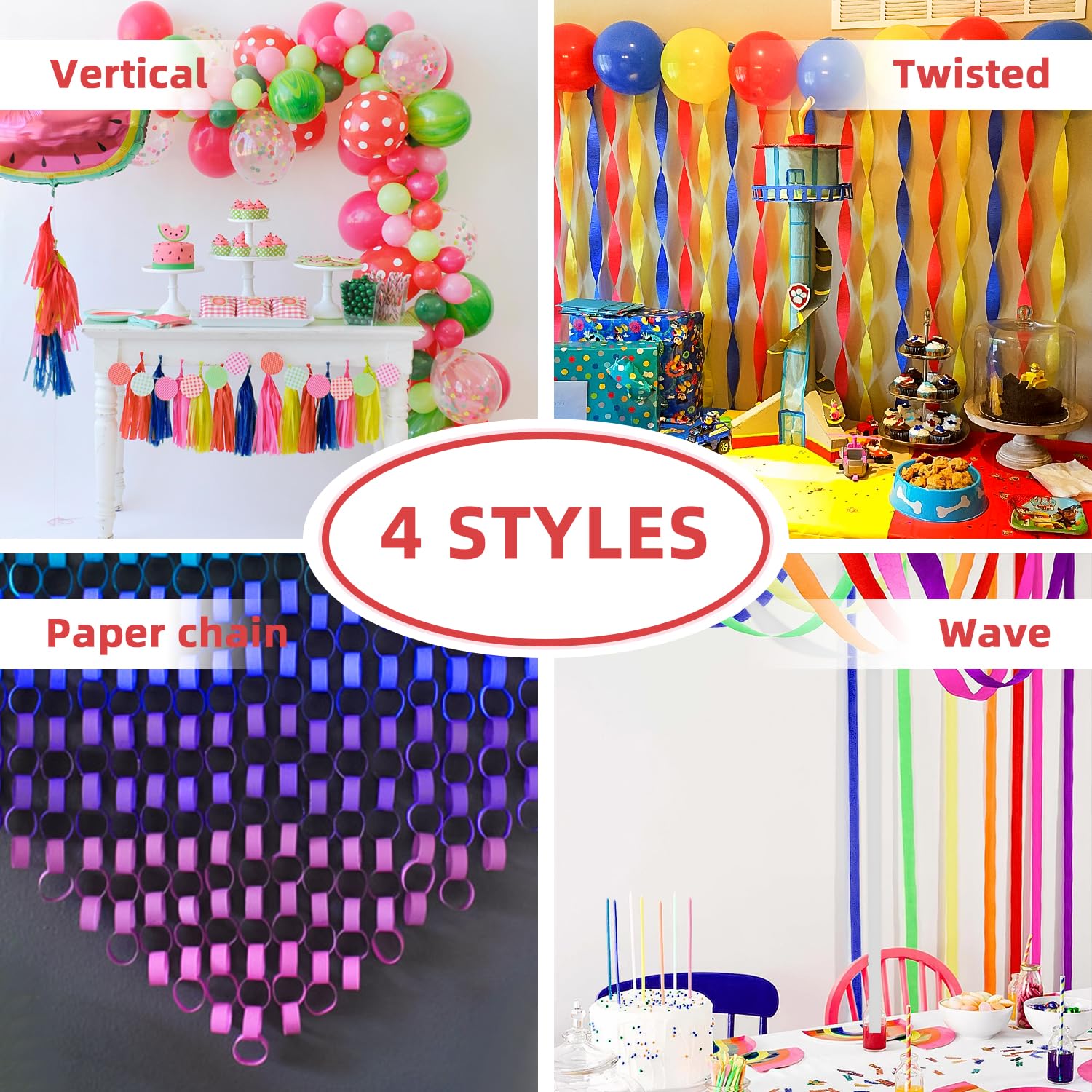 Rainbow Crepe Paper Streamers - 8 Rolls (656ft Total) for Party Decorations, Birthday, Baby Shower & Wedding Backdrops | 1.8