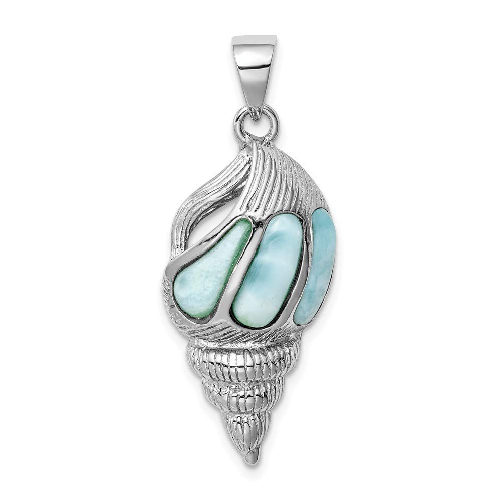 925 Sterling Silver Rhodium Plated Larimar Shell Pendant Necklace - 26.68mm Long, 3.35mm Thick - Elegant Women's Jewelry Gift for Birthday, Anniversary & Special Occasions