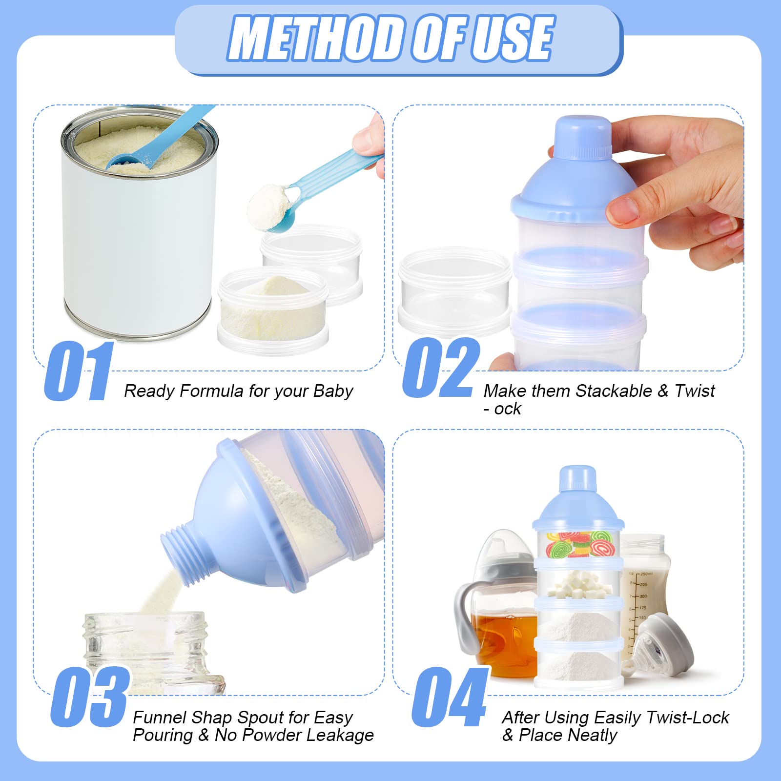 Premium BPA-Free Milk Powder Dispenser Container - Portable Formula Powder Storage Box for Baby Food, Travel & Outdoor Activities - Ideal for Camping, Hiking & On-the-Go Parenting (Blue)