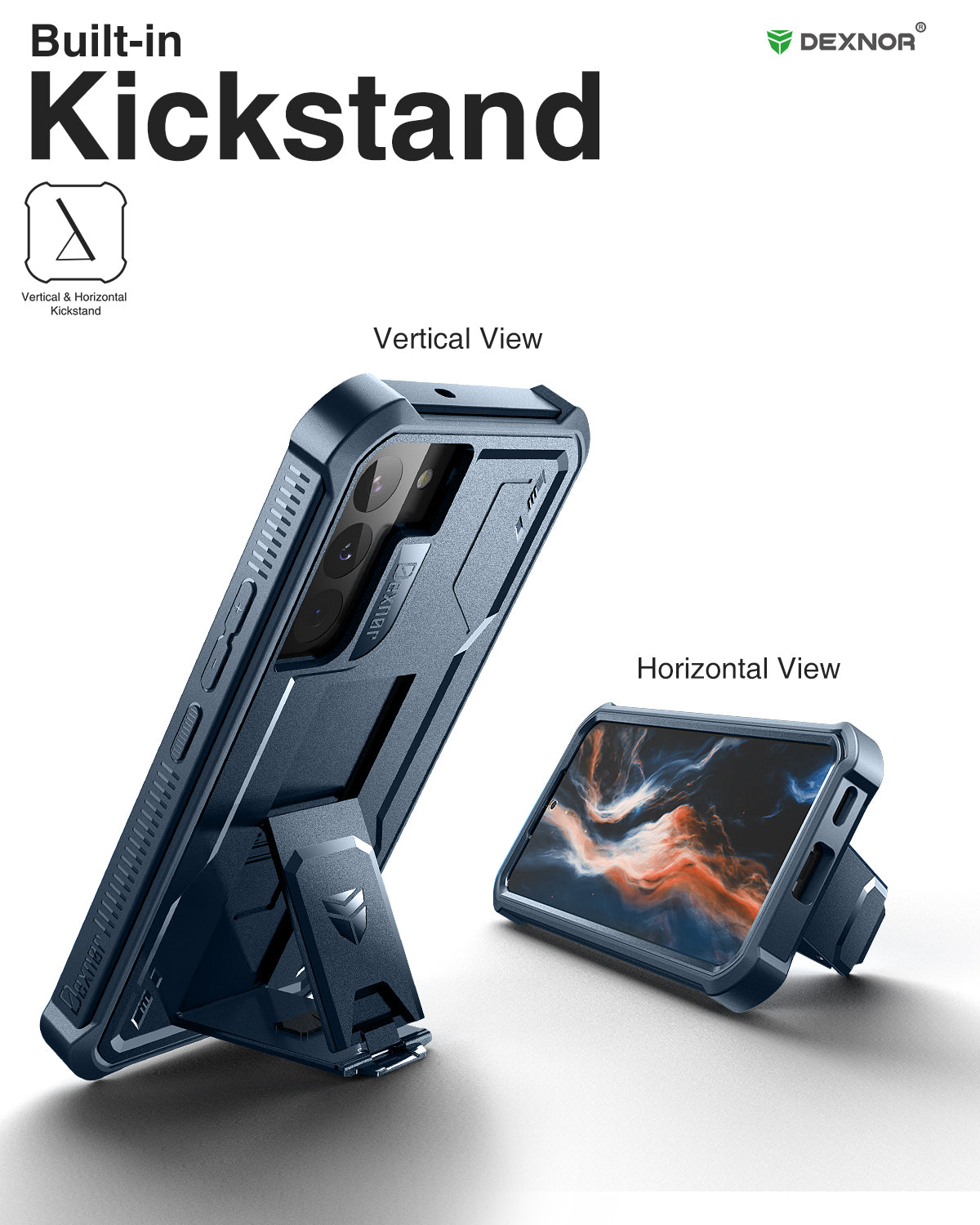 Dexnor Heavy Duty Shockproof Rugged Case for Samsung Galaxy S22 with Built-in Kickstand & Screen Protector - Perfect for Outdoor, Work, and Everyday Protection
