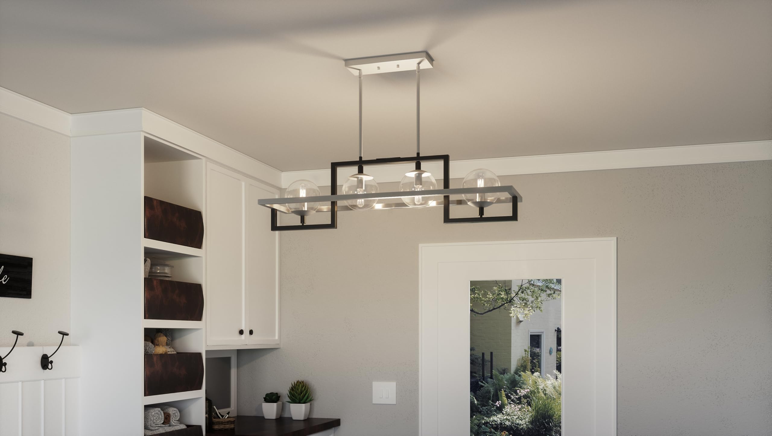 Quoizel Kane 4-Light Earth Black Linear Chandelier - Modern Farmhouse Ceiling Light Fixture for Dining Room, Kitchen Island & Living Room Lighting