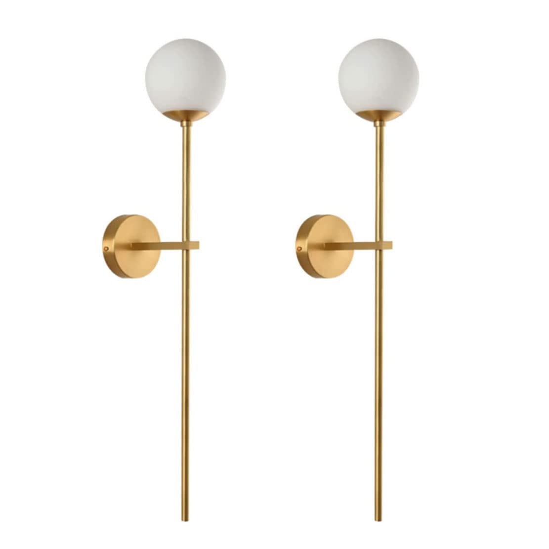 Modern 2-Light Glass Globe Wall Sconce - Antique Brass Industrial Wall Mounted Lamp with Long Pole - 2 Pack Bathroom Vanity Light for Living Room, Bedroom, Stairway & Hallway - Perfect for Ambient Lighting in Home Decor (Milk White)