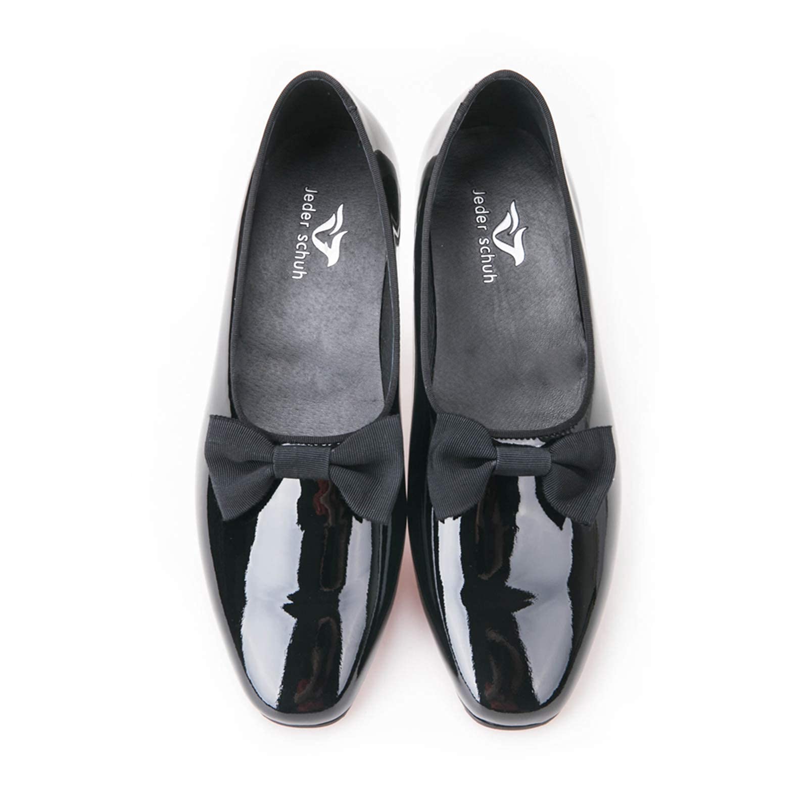 **Men's Black Patent Leather Loafers with Bowtie - Handmade Formal Dress Shoes for Prom, Banquet & Wedding - Stylish & Comfortable Men's Fashion Shoes**