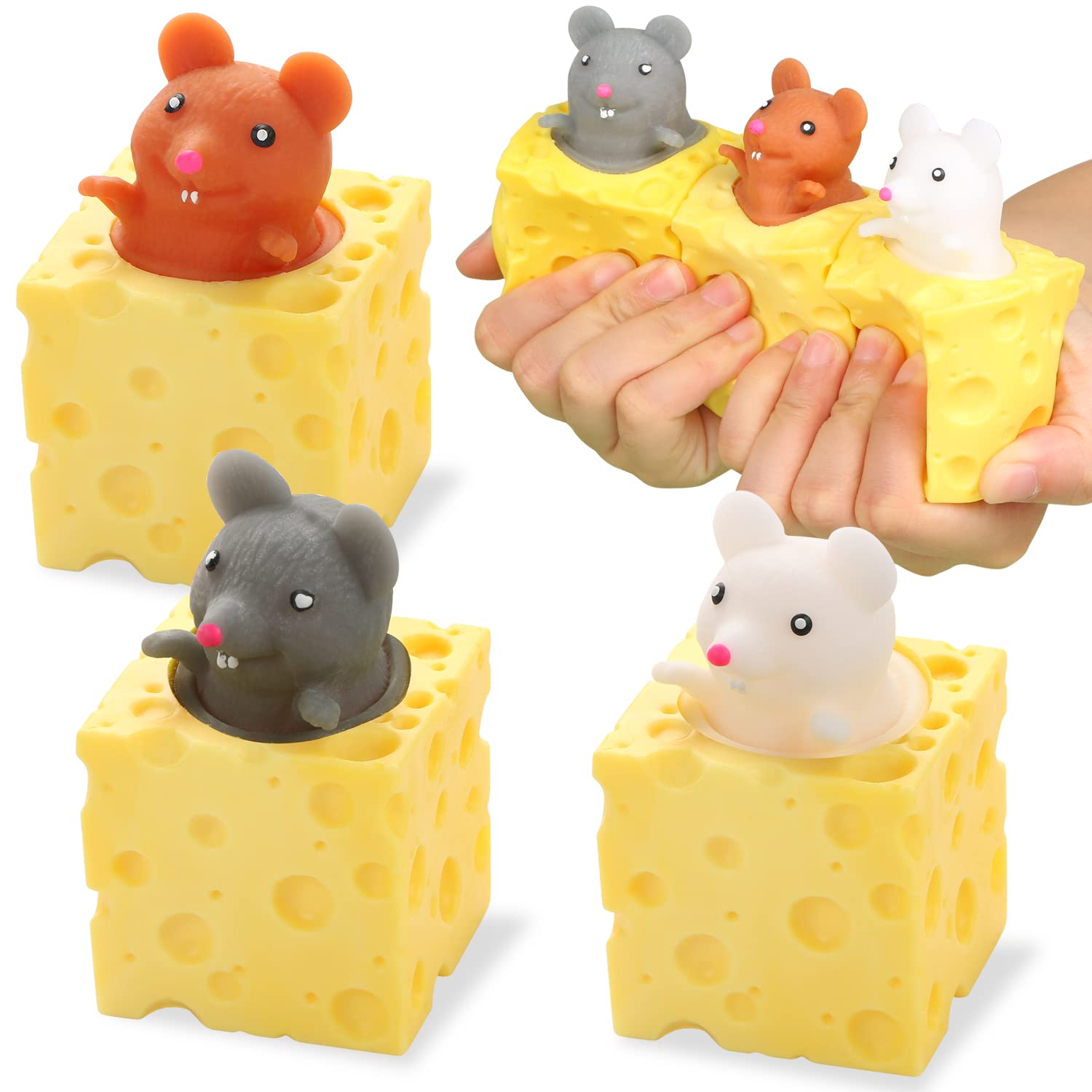 3 Pack Silicone Squeeze Fidget Toys - Stress Relief Cheese Squirrel Sensory Toys for Adults & Kids with ADHD/Autism | Office Desk Anxiety Relief, Classroom Focus Aid, Travel Companion & Sensory Therapy Tool
