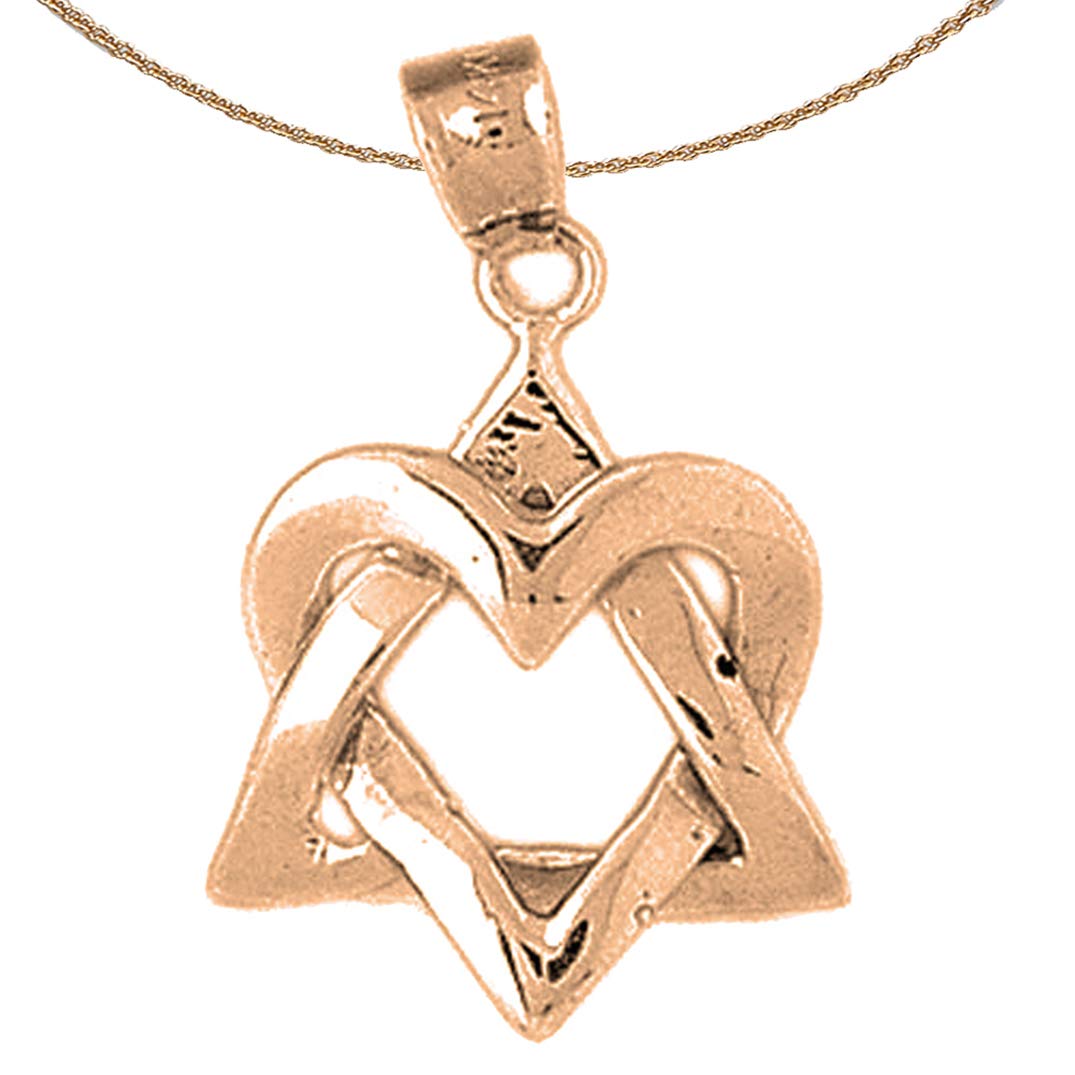 14K Rose Gold Star of David Necklace with Heart Pendant - 18