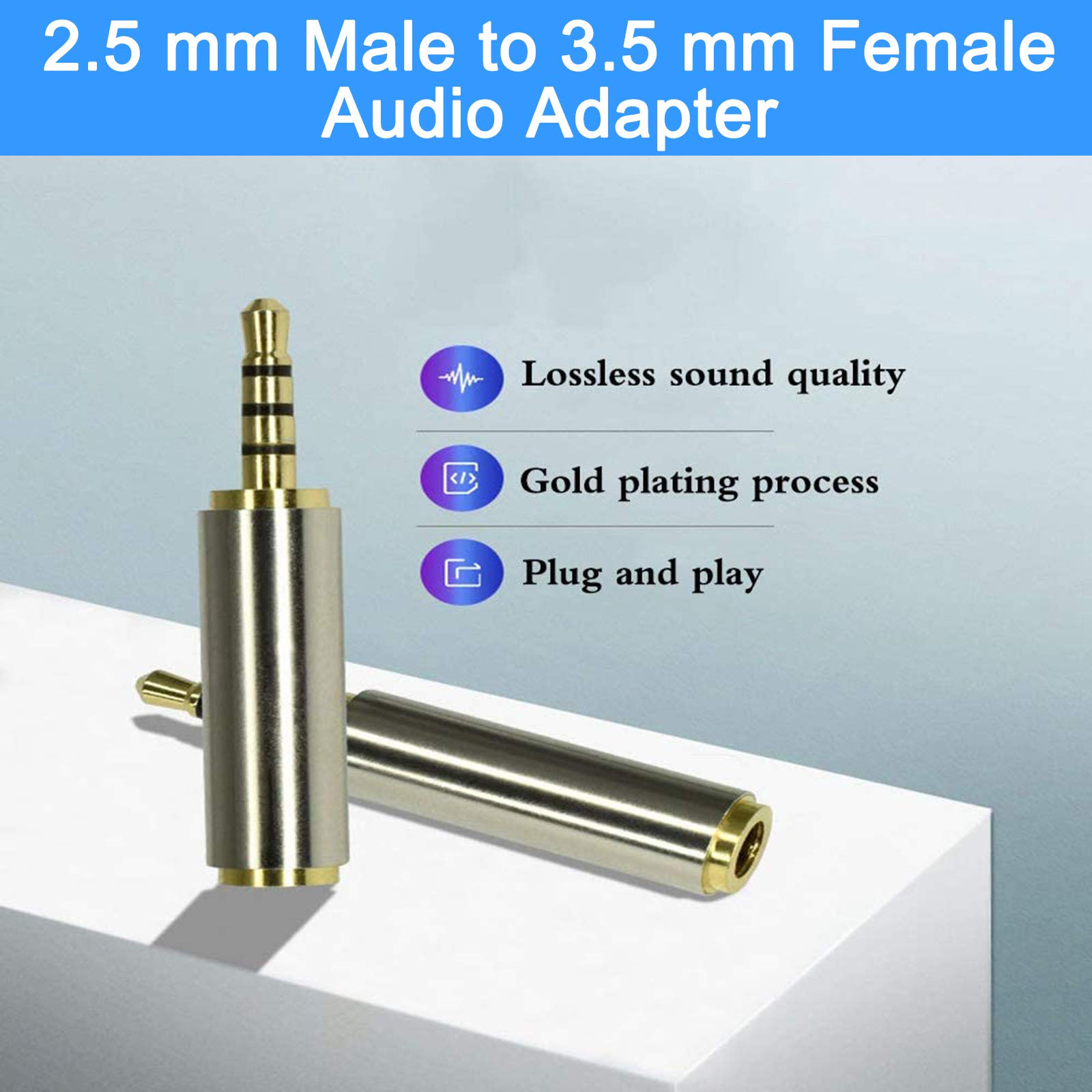 4 Pack 2.5mm Male to 3.5mm Female Gold Plated Audio Adapter - Stereo Headphone Jack Converter with MIC Support for Earphones, Headphones, Speakers & Recording Devices - Perfect for Music Lovers, DJs & Studio Use