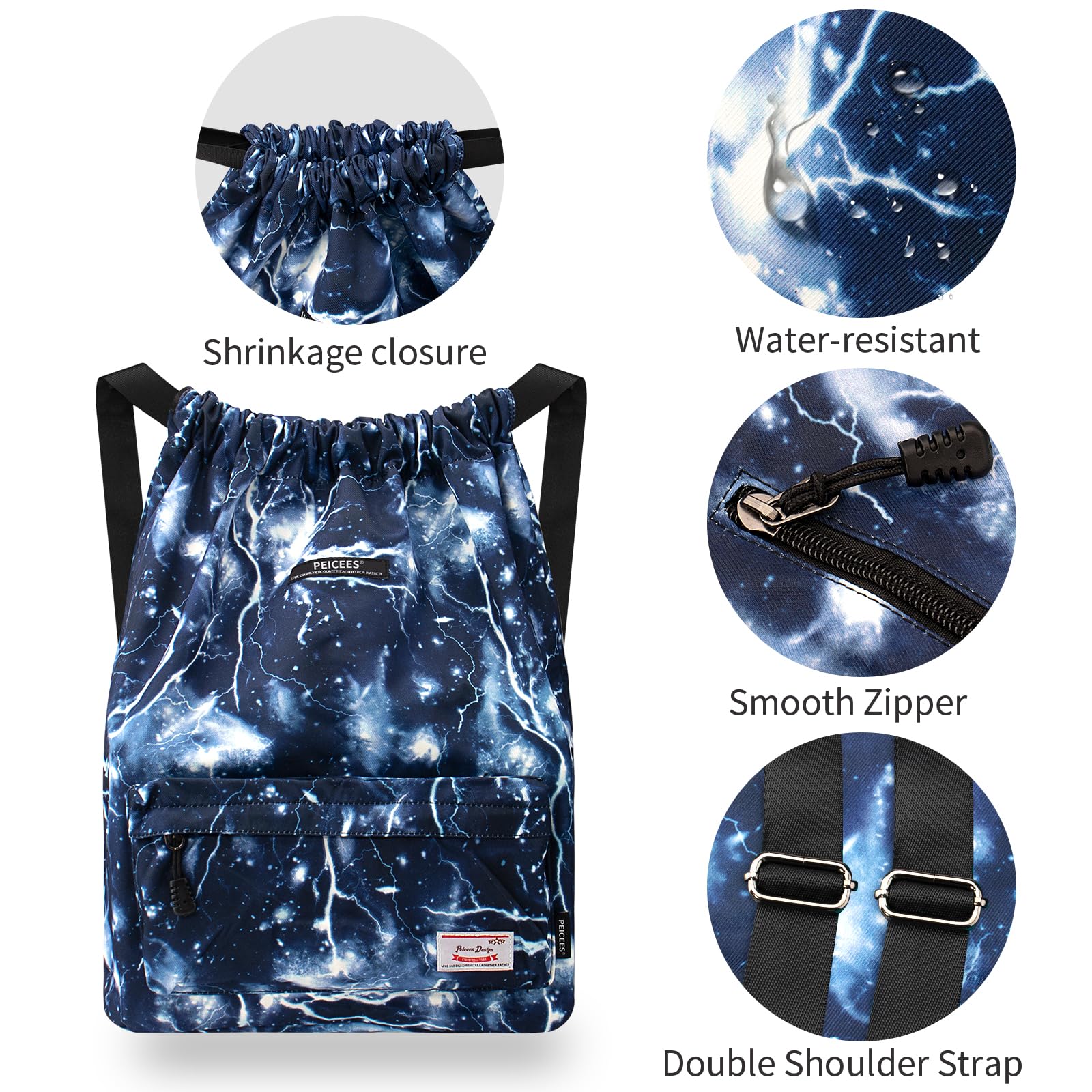 Waterproof Drawstring Sports Bag - Lightweight Sackpack Backpack for Men & Women - Gym, Travel, Beach & Outdoor Activities