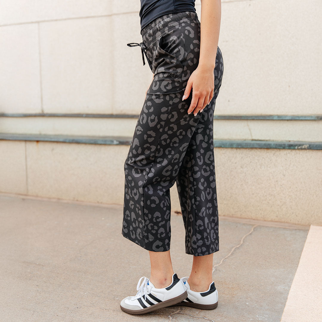 Audrey Wide Leg Pants for Women - High Waisted Leopard Print Palazzo Pants - Comfortable Stretchy Lounge Pants for Casual Wear, Work, Travel & Date Night