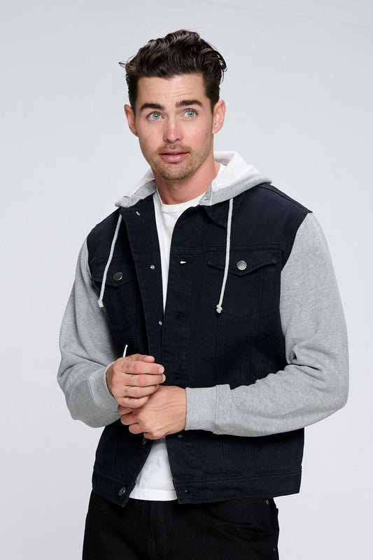 Men's Fleece-Lined Denim Jacket with Hood - Warm & Stylish Winter Outerwear for Casual Wear & Outdoor Activities