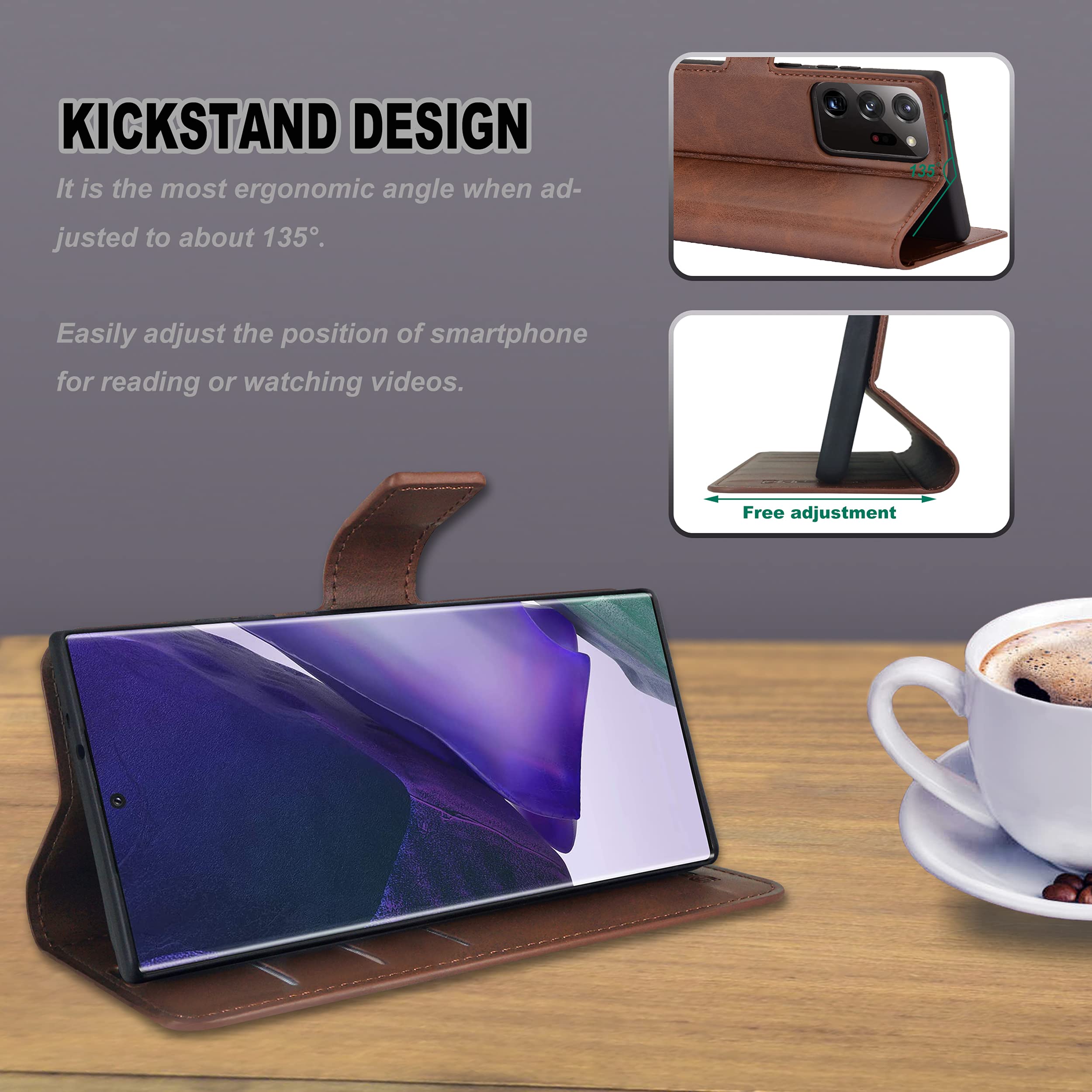 Samsung Galaxy Note 20 Ultra 5G Wallet Case - Premium Leather Flip Cover with Card Holder, Kickstand & Magnetic Closure | Slim Protective Phone Case (Brown) | Perfect for Business, Travel & Everyday Use
