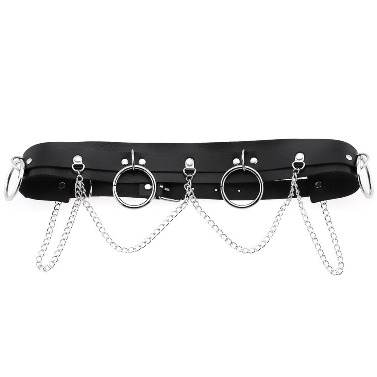 Punk Leather Waist Chain Belt - Black Gothic Belly Body Chains for Women & Girls | Rave, Nightclub, Party Body Jewelry Accessories | Perfect for Music Festivals, Halloween & Biker Fashion