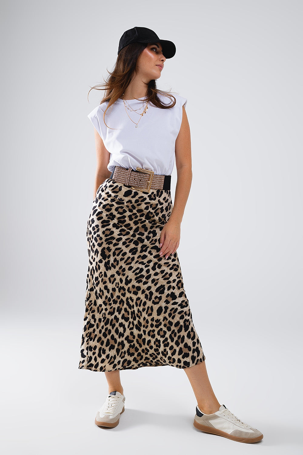 Leopard Print Satin Midi Robe - Women's Elegant Contrast Loungewear for Home Relaxation & Spa Days