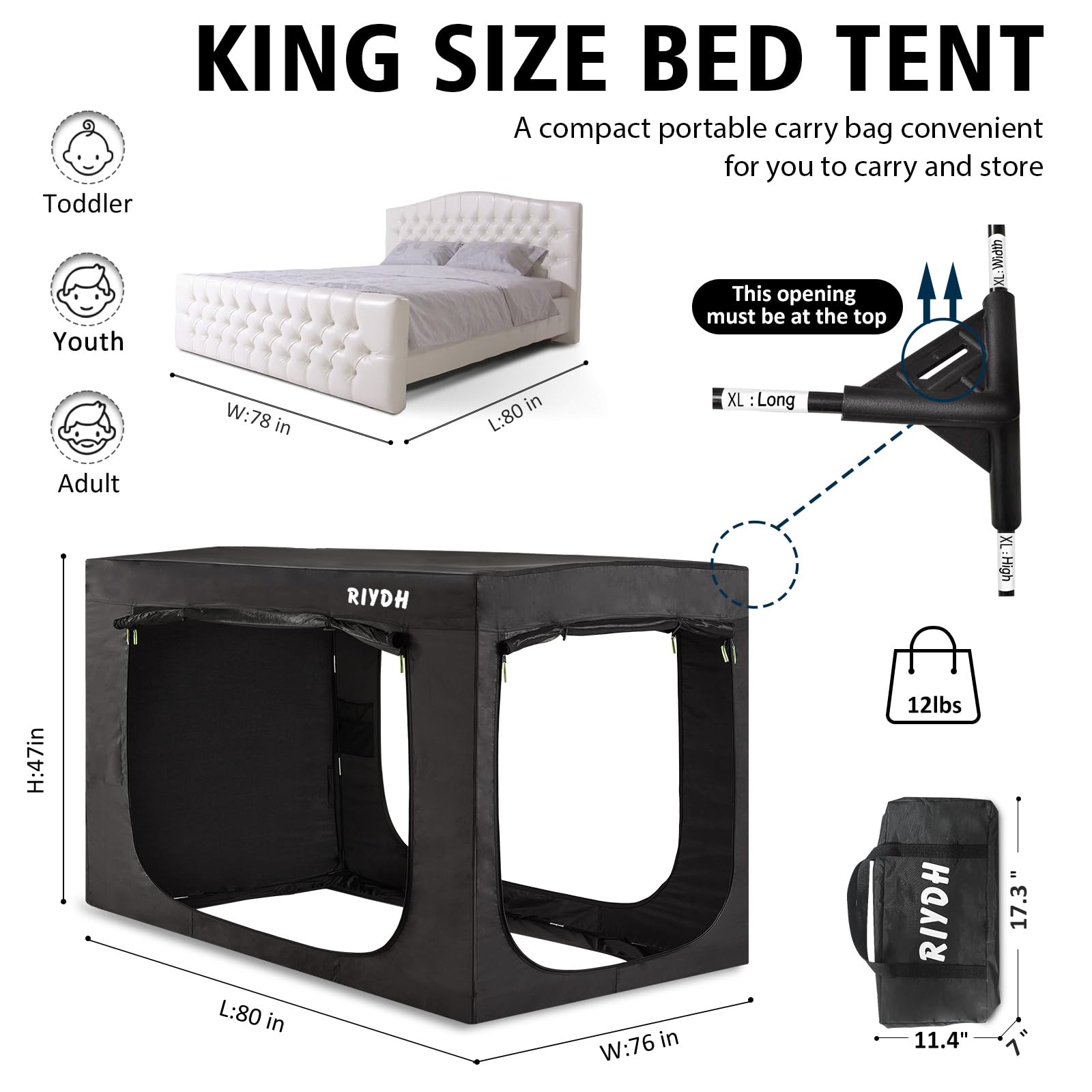 Adult Bed Tent Canopy - Portable Blackout Sleeping Tent with 3 Doors & Breathable Fabric for Privacy | Indoor Camping, Meditation Space & Cozy Reading Nook