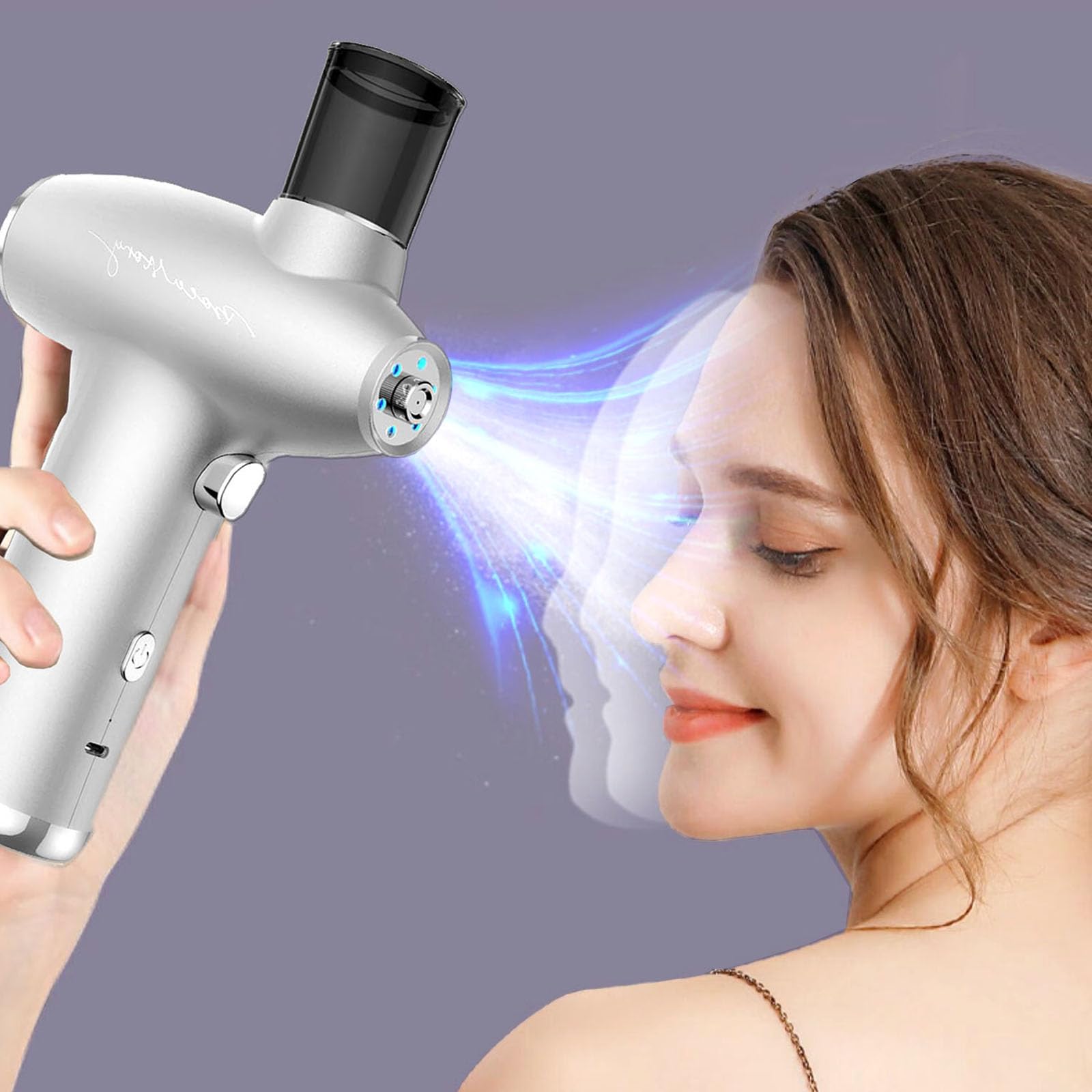 Professional Facial Steamer with Nano Hydration & Oxygen Spray - Deep Cleansing, Skin Tightening & Serum Absorption Booster | Red & Blue Light Therapy for Home Spa (Silver) | Perfect for Daily Skincare Routine & Relaxation