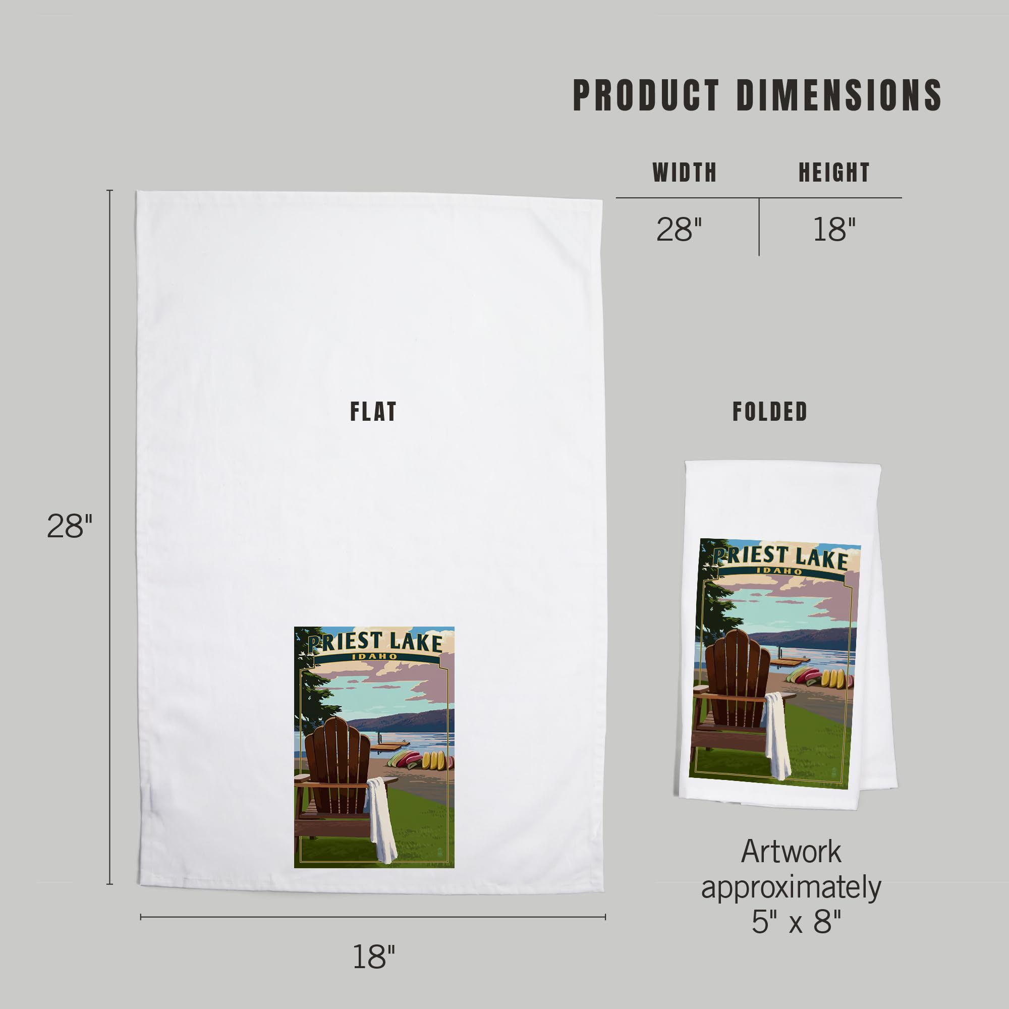 Lantern Press Priest Lake Idaho Cotton Tea Towel - 100% Cotton Decorative Hand Towel for Kitchen, Bathroom & Home Decor - Perfect for Dish Drying, Gift Giving & Cabin Decor