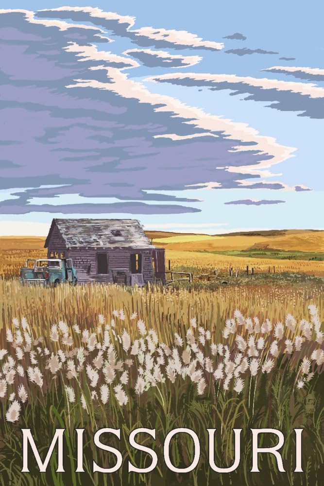Lantern Press Missouri Wheat Fields and Homestead Wall Art - 16x24 Wrapped Canvas Print for Farmhouse Decor, Country Living Room, Office & Bedroom Wall Decorations