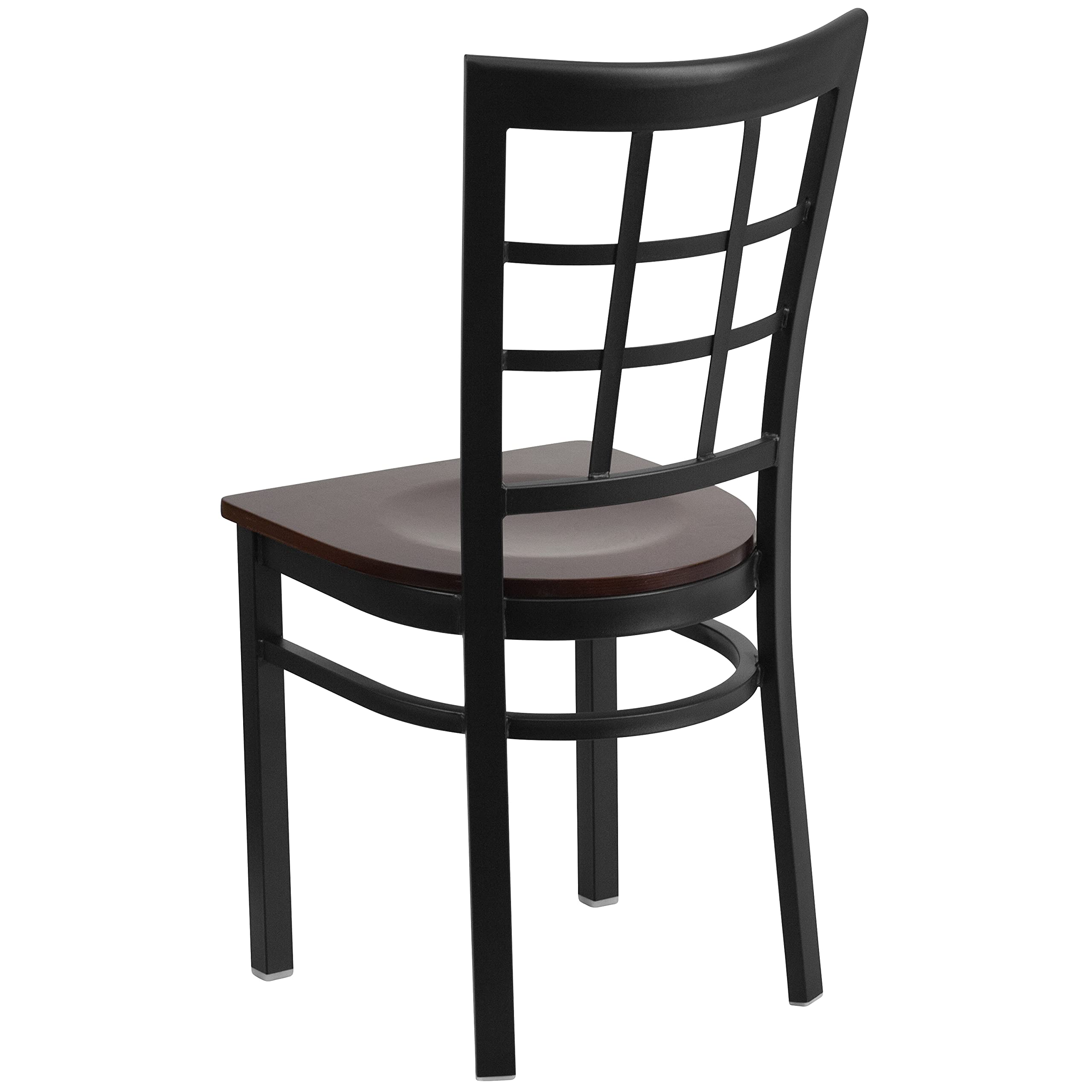 2 Pack Black Metal Frame Restaurant Chairs with Walnut Wood Seat - Heavy Duty Commercial Dining Chairs for Cafe, Bistro, and Home Kitchen Use