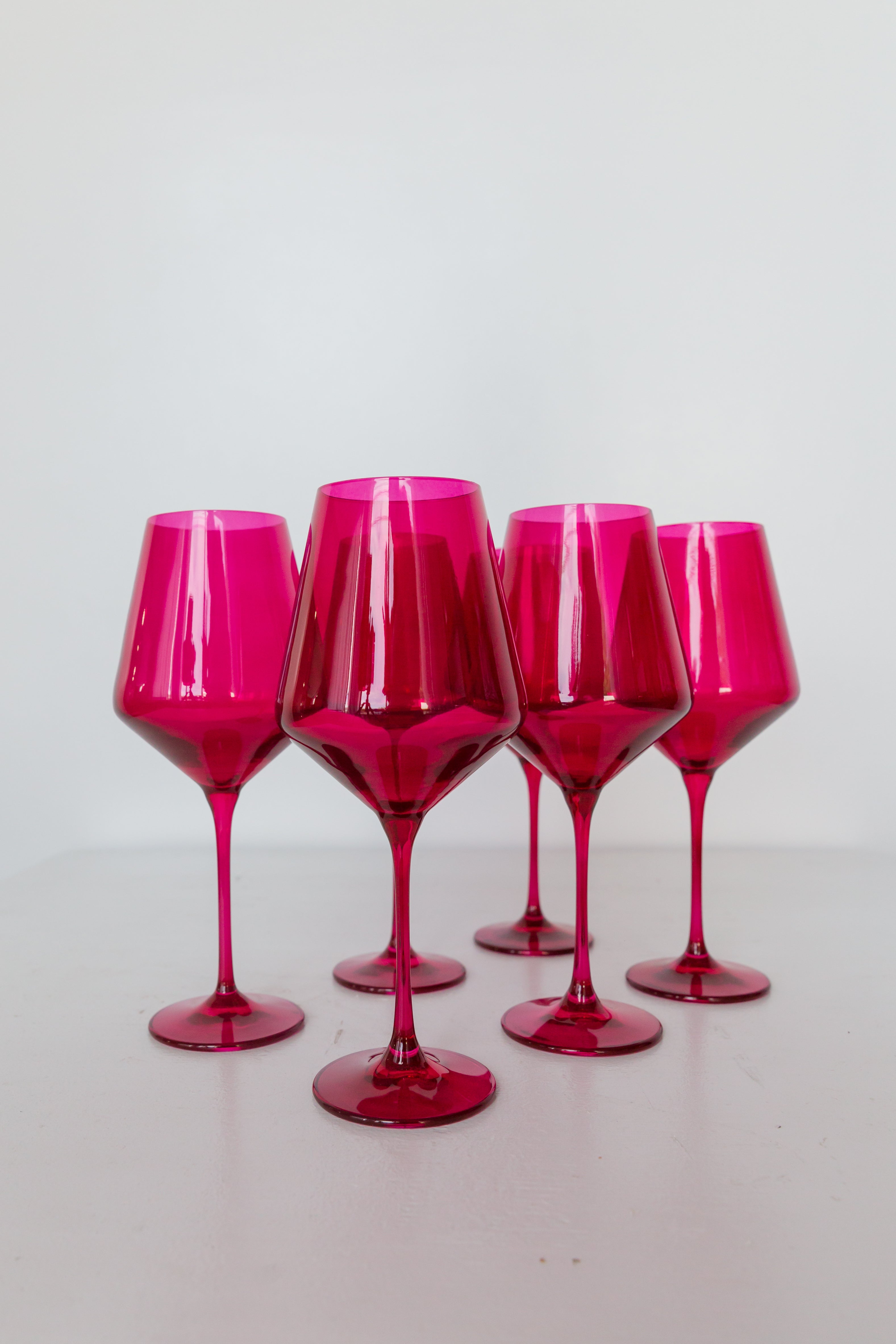 Estelle Colored Wine Glasses Set of 6 - Viva Magenta (Fuchsia) Stemware for Red & White Wine - Perfect for Dinner Parties, Weddings & Home Decor