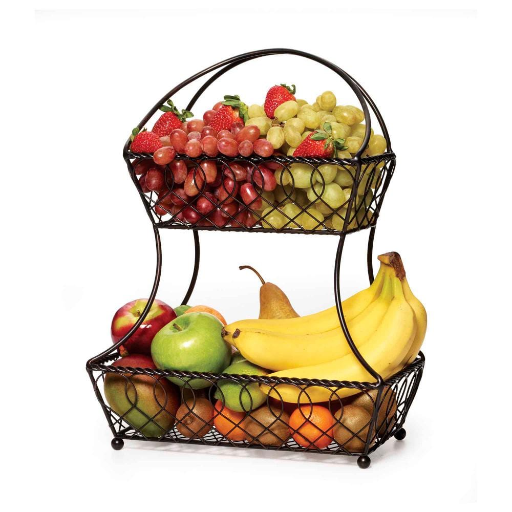 2-Tier Lattice Fruit Basket - Stackable Wire Storage Organizer for Kitchen Counter, Pantry, or Dining Table Display