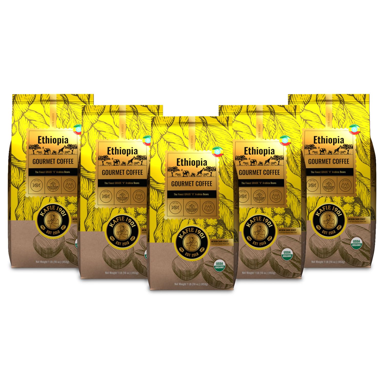Kafie 1901 Premium Ethiopian Coffee Beans - 5 lb Bulk Bag for Home Brewing, Espresso & Cold Brew | Fresh Roasted Specialty Coffee for Coffee Lovers & Cafes
