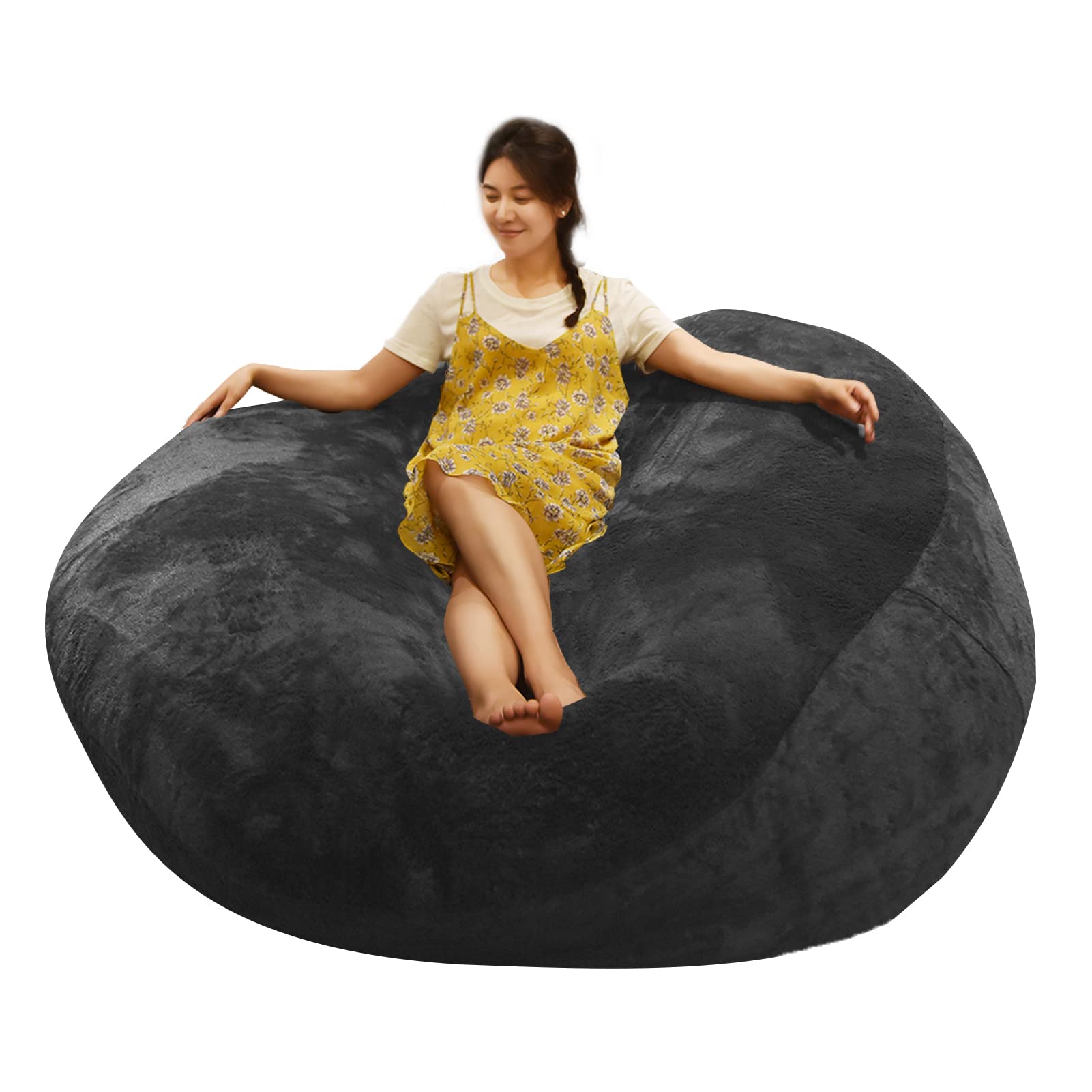 Premium 5FT Giant Velvet Bean Bag Chair for Adults - No Filler Included - Soft Round Big Bean Bag Cover - Modern Home Decor for Living Room, Bedroom & Game Room (Gray)