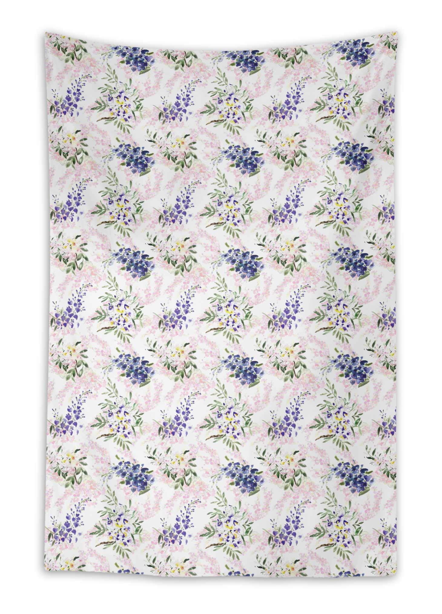 White Flower & Leaves Watercolor Tapestry - 58 x 92 Inch Printed Fabric Wall Hanging for Dorm Room Decor | Bohemian Bedroom, Living Room, Wedding Backdrop