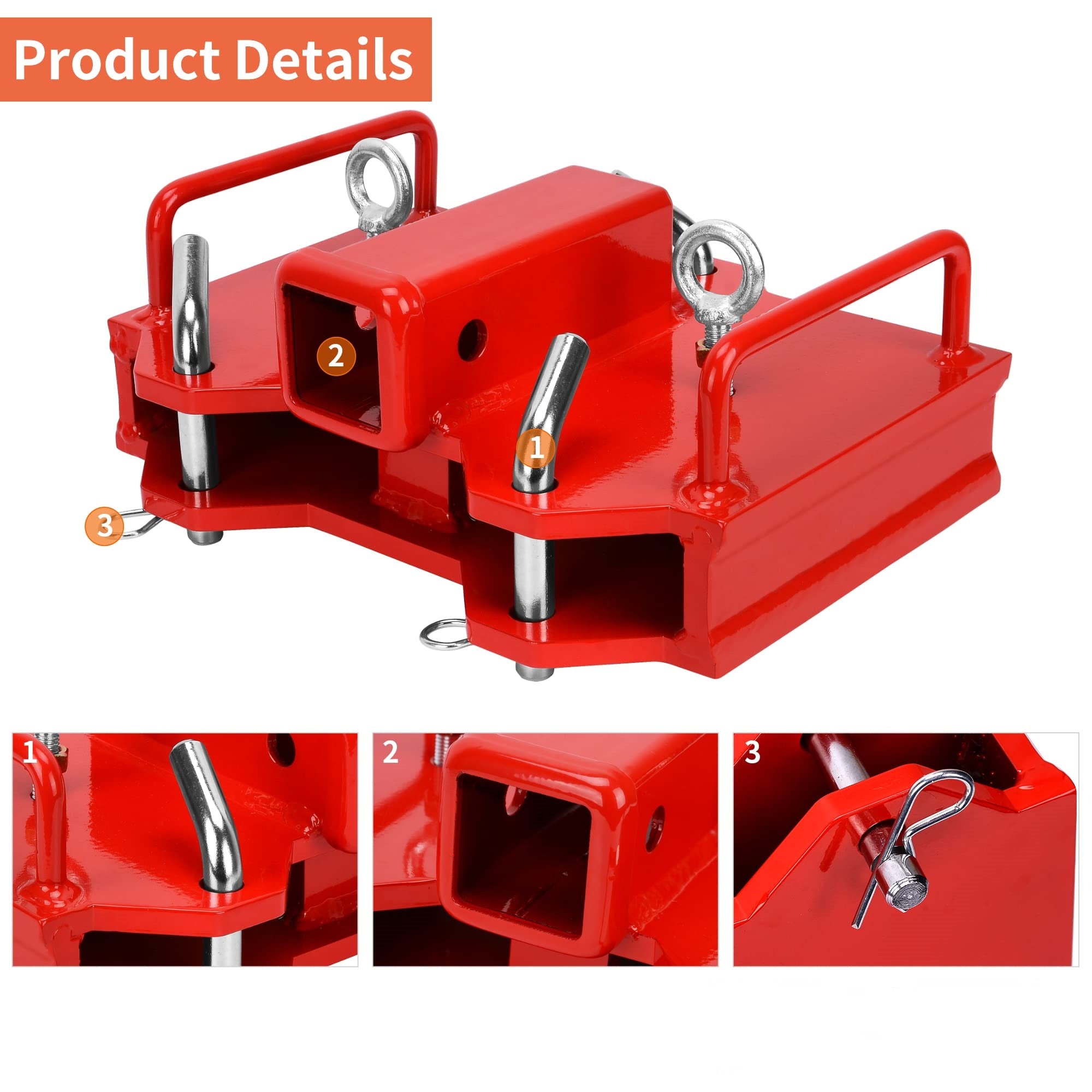 GARVEE 2 Inch Heavy Duty Forklift Trailer Hitch Receiver - 7000 lbs Weight Capacity - Dual Pallet Forks Compatible - Red Powder Coated - Perfect for Warehouse, Construction & Farm Equipment Transport