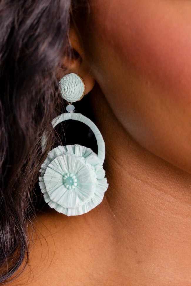 Turquoise Raffia Statement Earrings - Boho Chic Handmade Dangle Earrings for Women - Perfect for Summer, Beach, and Festival Outfits