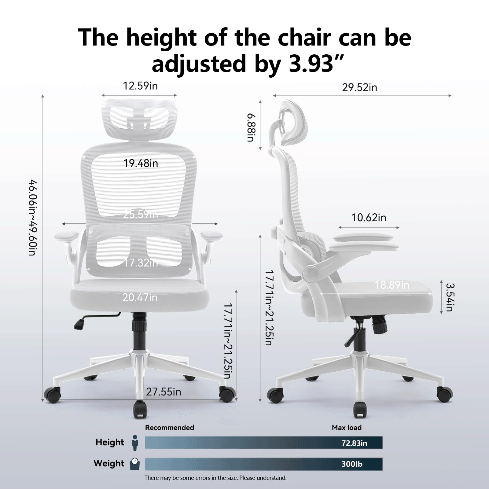 SIHOO M102C Ergonomic Office Chair - High Back Desk Chair with 3D Adjustable Armrests, Lumbar Support & 2D Headrest - Swivel Computer Task Chair with Tilt Function - White - Perfect for Home Office, Gaming & Workspaces